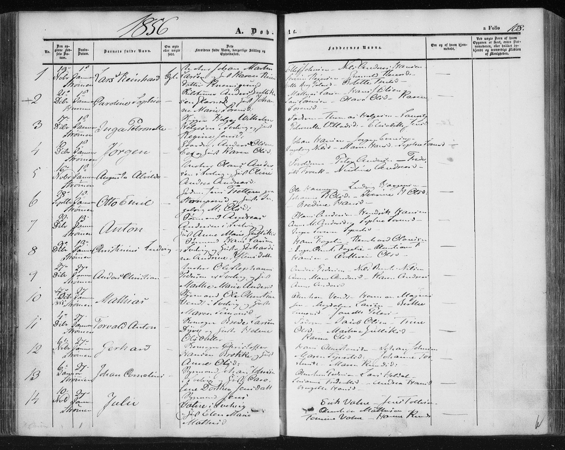 Hurum kirkebøker, SAKO/A-229/F/Fa/L0011: Parish register (official) no. 11, 1847-1860, p. 108