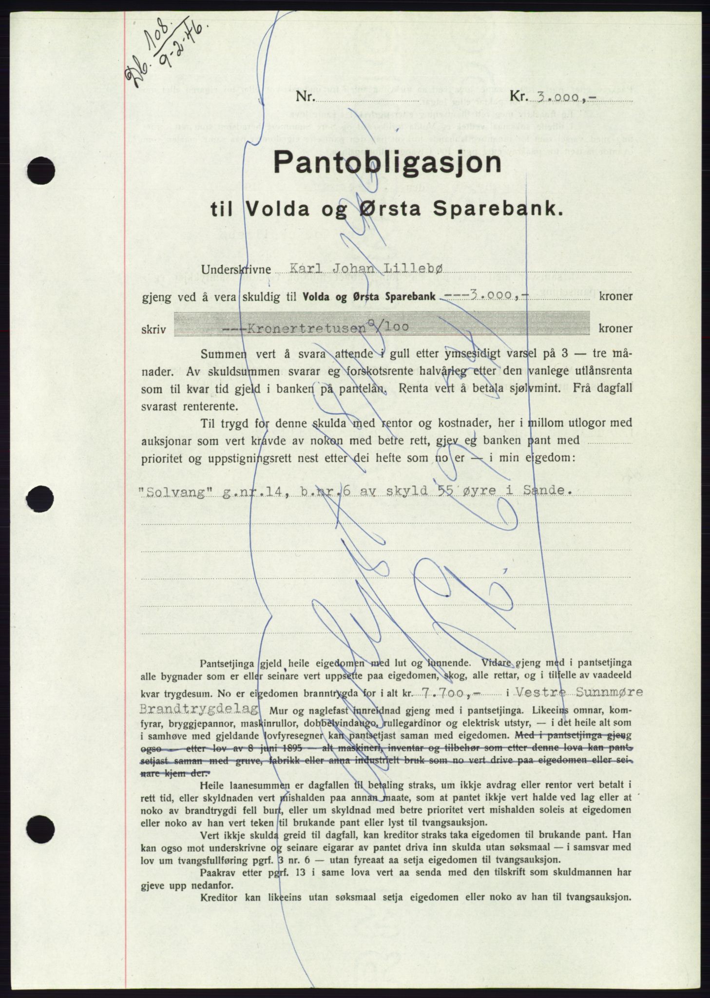 Søre Sunnmøre sorenskriveri, AV/SAT-A-4122/1/2/2C/L0114: Mortgage book no. 1-2B, 1943-1947, Diary no: : 108/1946