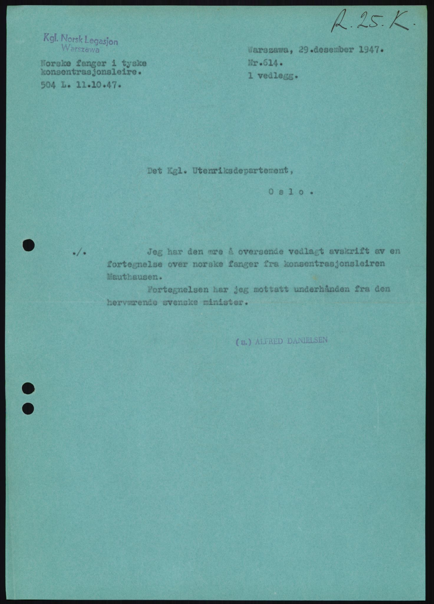 Utenriksstasjonene, Ambassaden i Warszawa, Polen, AV/RA-S-2733/D/Da/L0055/0007: -- / R25-K Samledoss m. flere personer, noen fra de tyske konsentrasjonsleirene Majdanek og Mauthausen, andre akterutseilte sjøfolk., 1947-1952, p. 6