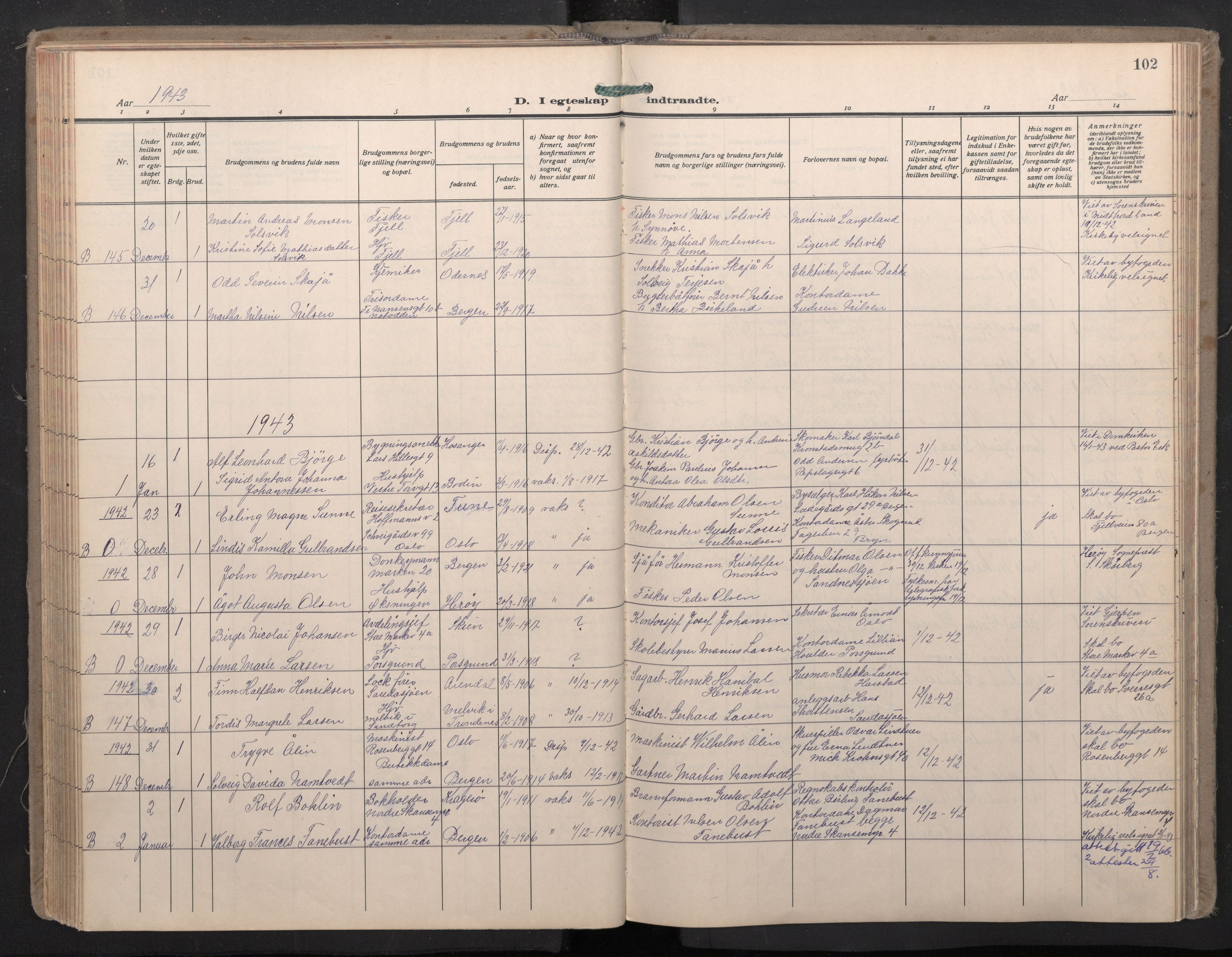 Domkirken sokneprestembete, SAB/A-74801/H/Haa: Parish register (official) no. D 7, 1937-1950, p. 101b-102a