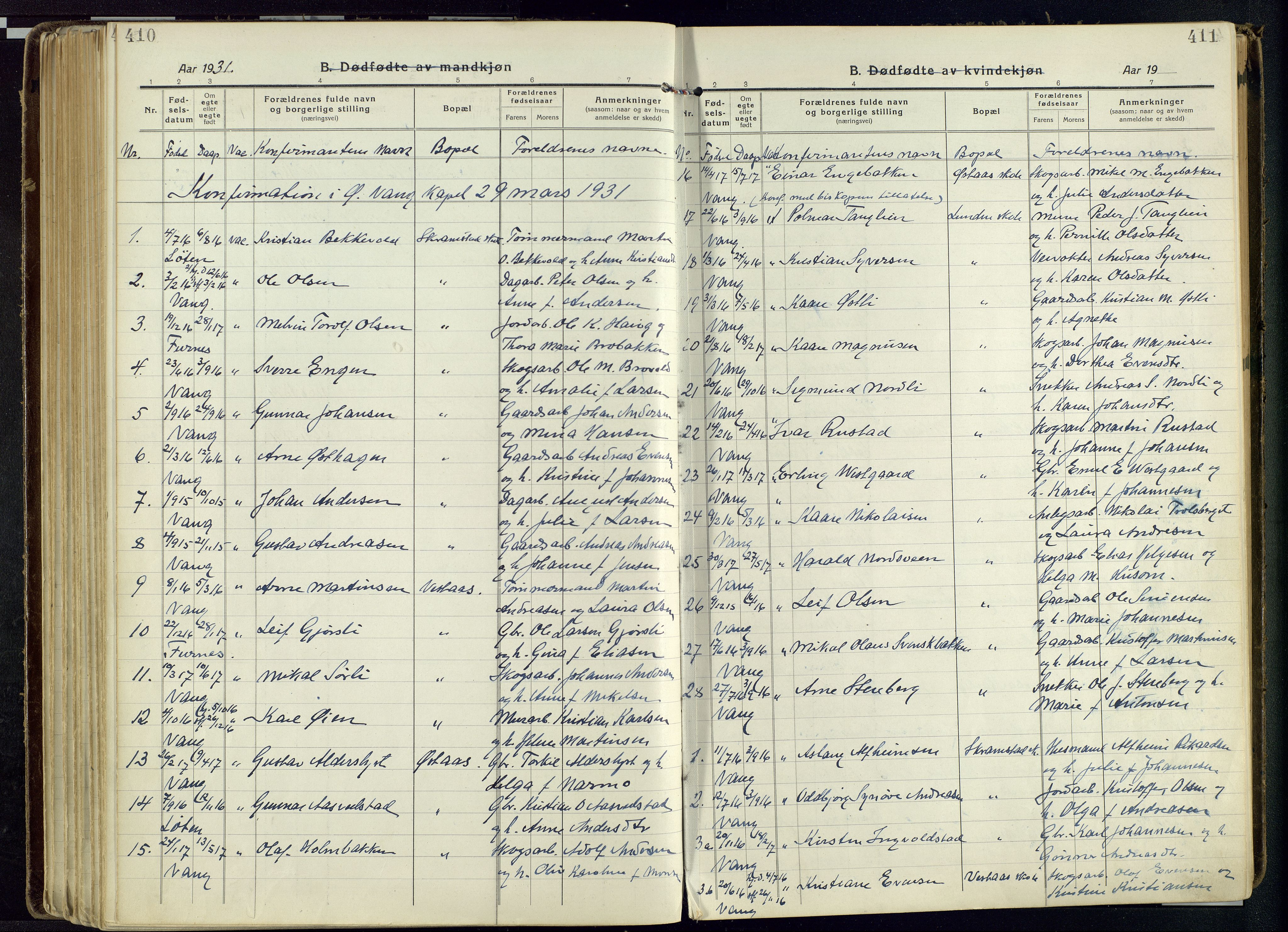 Vang prestekontor, Hedmark, SAH/PREST-008/H/Ha/Haa/L0022: Parish register (official) no. 22, 1918-1944, p. 410-411