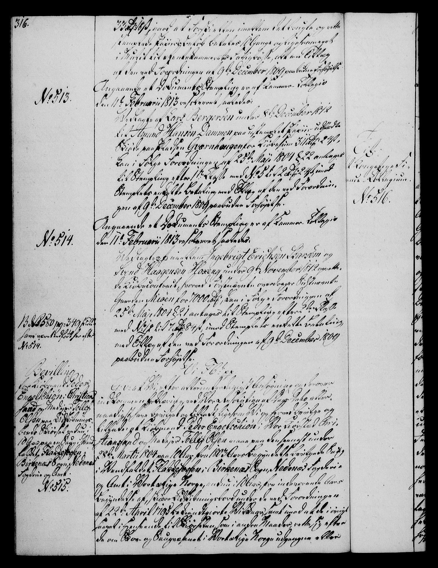 Rentekammeret, Kammerkanselliet, AV/RA-EA-3111/G/Gg/Gga/L0020: Norsk ekspedisjonsprotokoll med register (merket RK 53.20), 1811-1814, p. 316