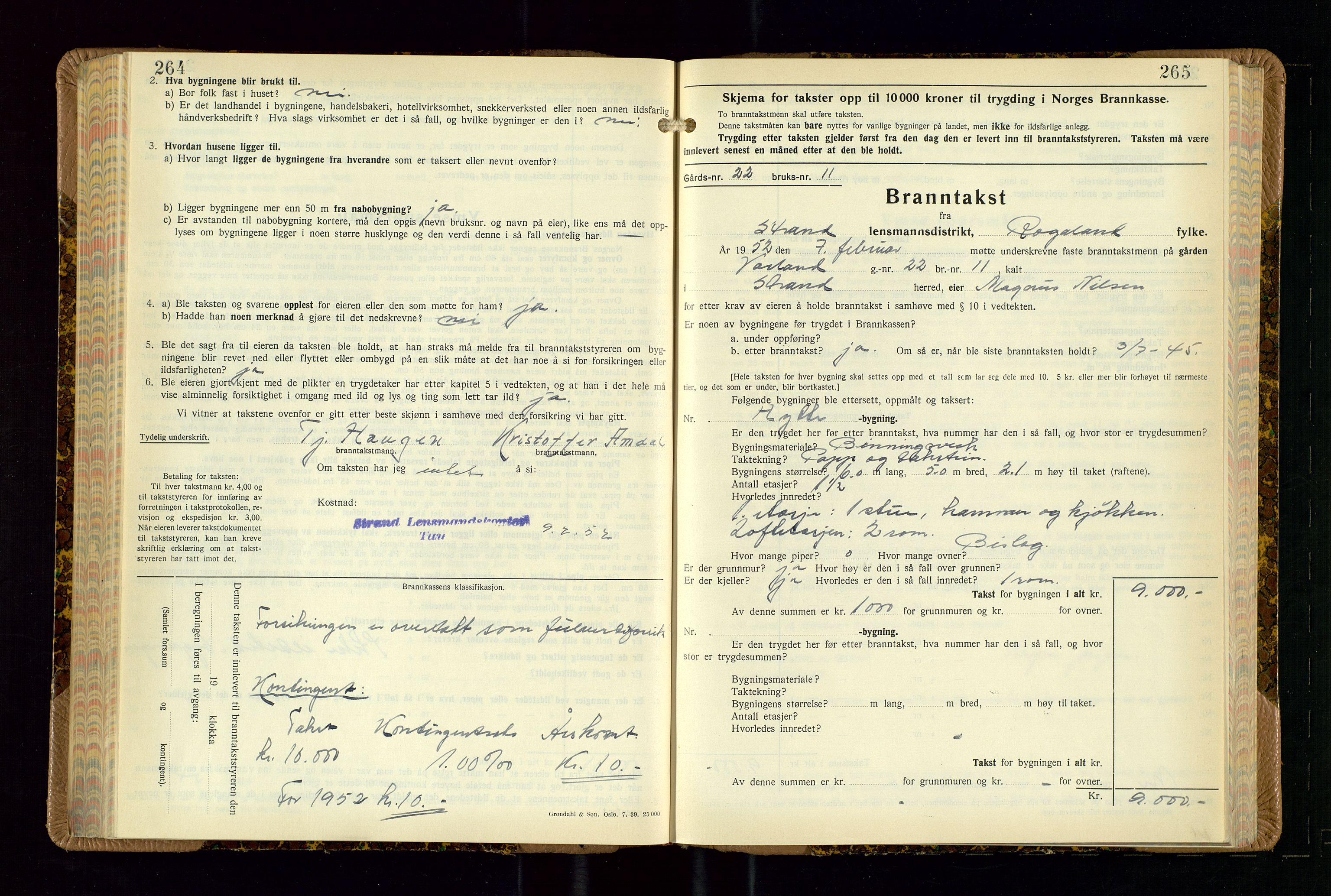 Strand og Forsand lensmannskontor, AV/SAST-A-100451/Gob/L0002: Branntakstprotokoll, 1942-1953, p. 264-265