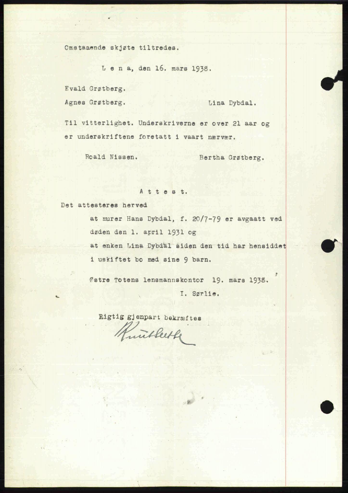 Toten tingrett, SAH/TING-006/H/Hb/Hbc/L0004: Mortgage book no. Hbc-04, 1938-1938, Diary no: : 608/1938