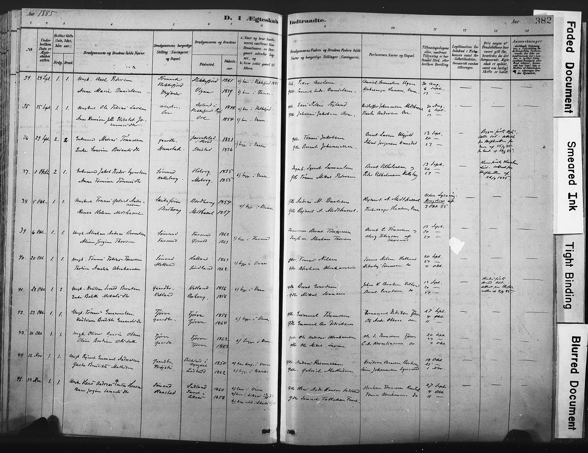 Lista sokneprestkontor, SAK/1111-0027/F/Fa/L0012: Parish register (official) no. A 12, 1879-1903, p. 382