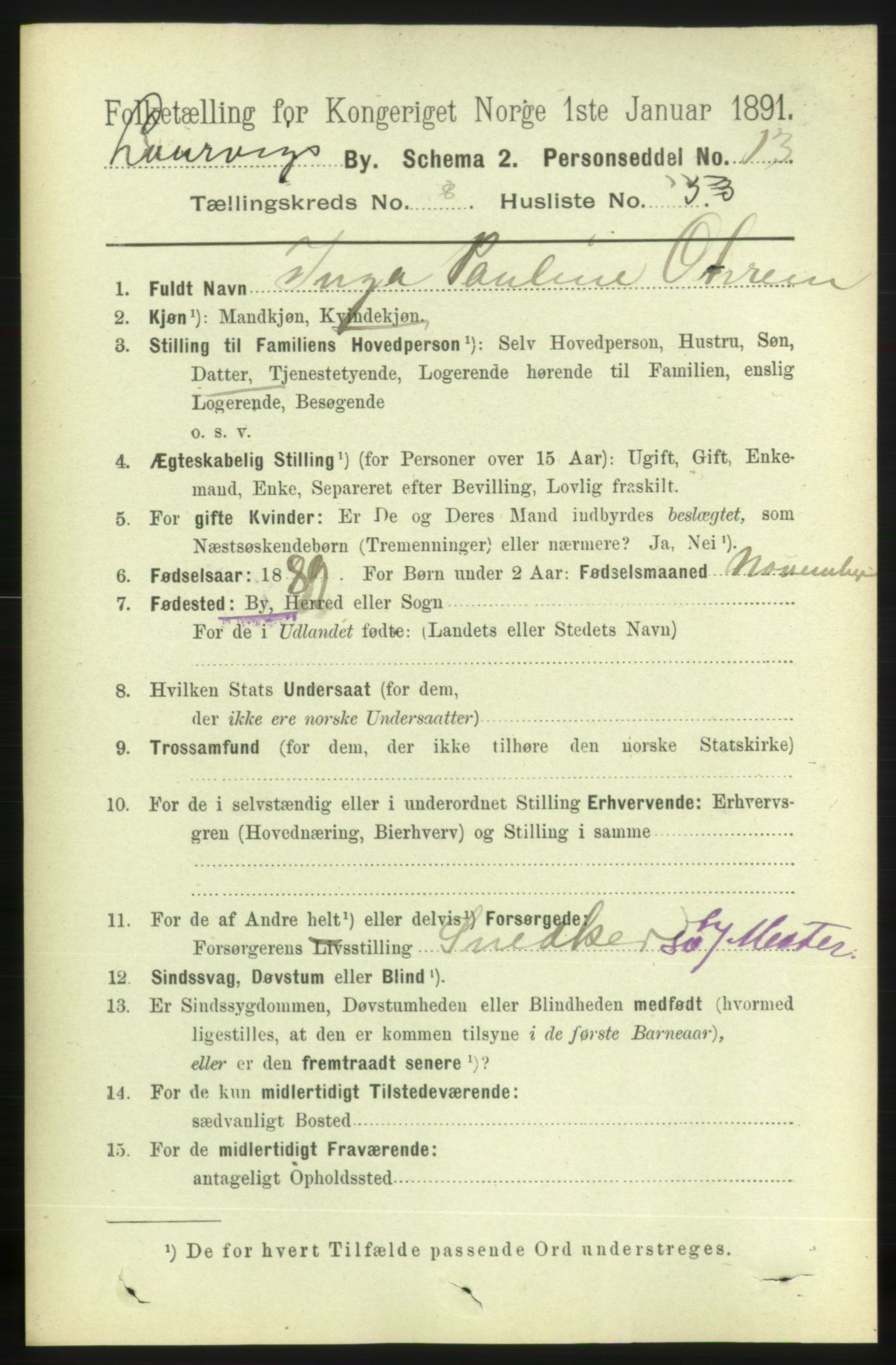 RA, 1891 census for 0707 Larvik, 1891, p. 8468