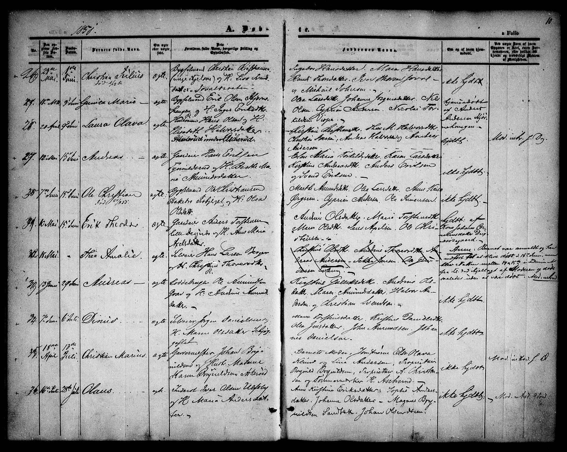 Rødenes prestekontor Kirkebøker, AV/SAO-A-2005/F/Fa/L0006: Parish register (official) no. I 6, 1850-1859, p. 10