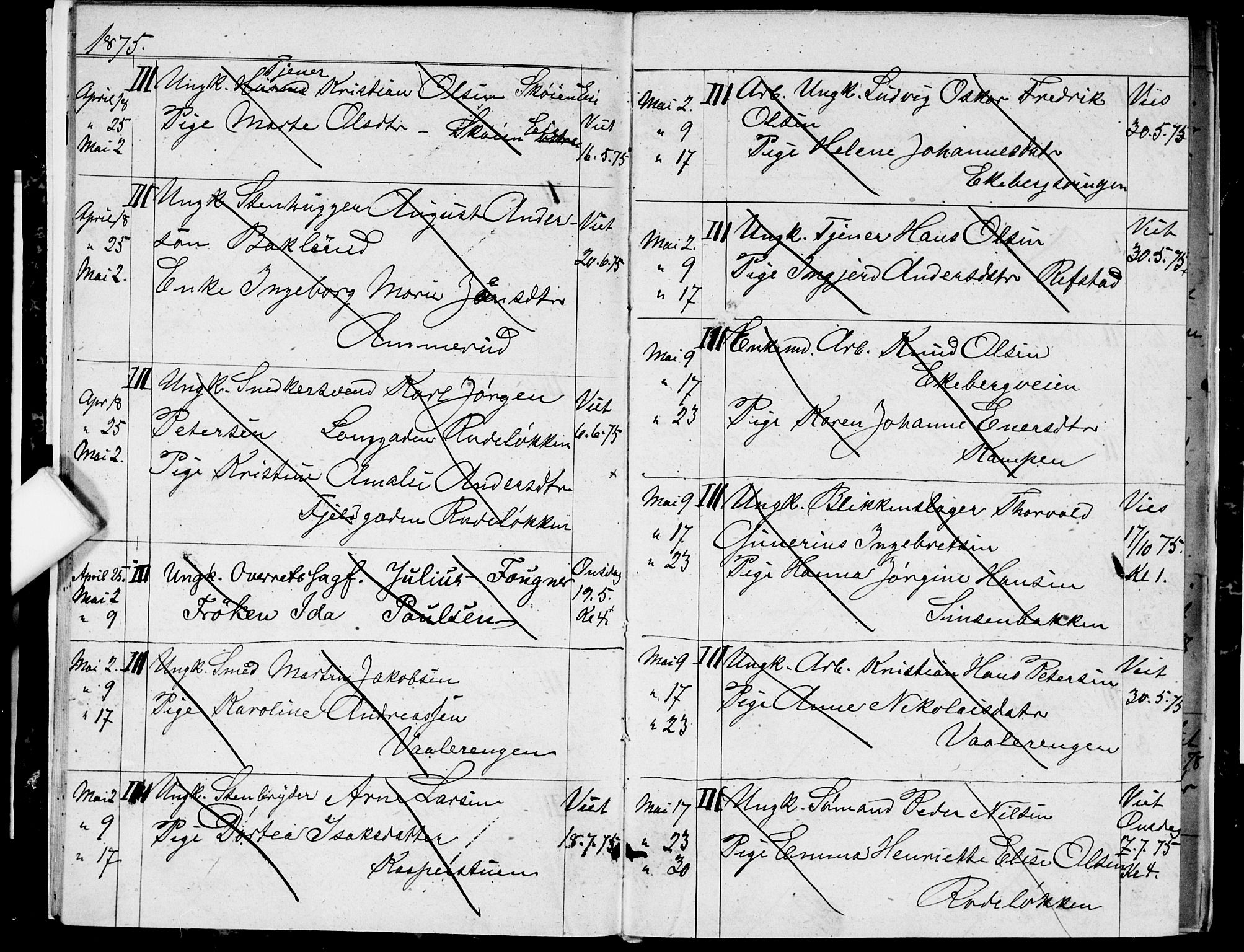 Østre Aker prestekontor Kirkebøker, AV/SAO-A-10840/H/Ha/L0003: Banns register no. I 3, 1873-1878