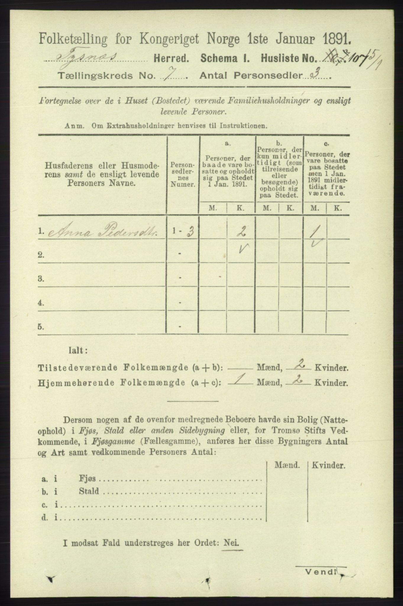 RA, 1891 census for 1223 Tysnes, 1891, p. 2869