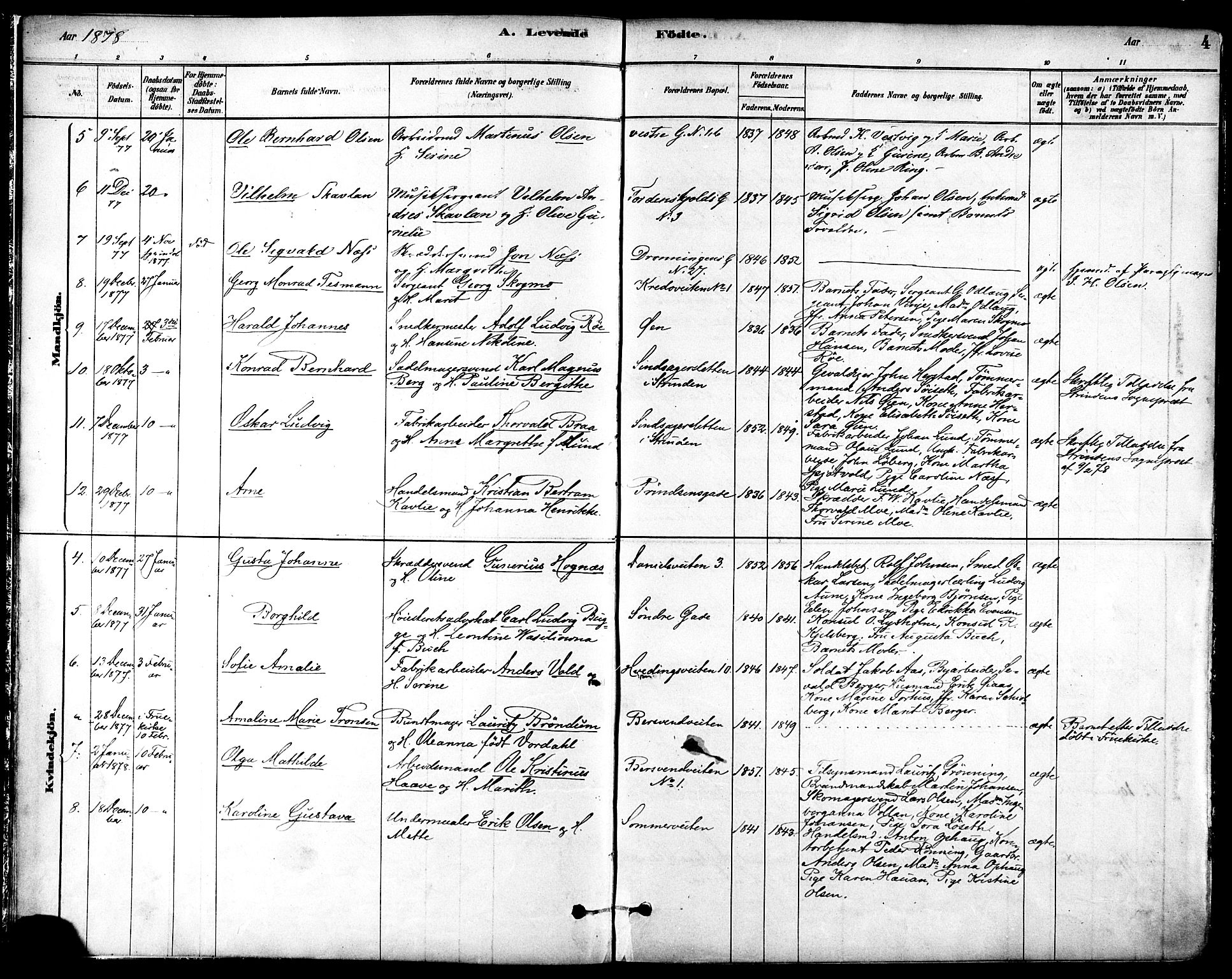 Ministerialprotokoller, klokkerbøker og fødselsregistre - Sør-Trøndelag, SAT/A-1456/601/L0057: Parish register (official) no. 601A25, 1877-1891, p. 4