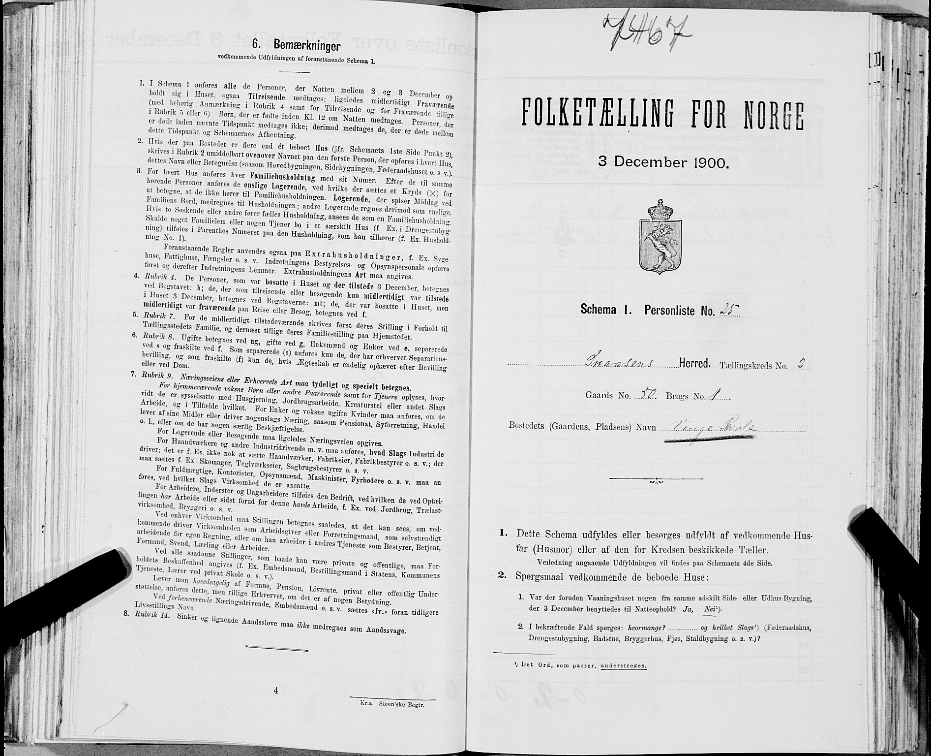 SAT, 1900 census for Snåsa, 1900, p. 335