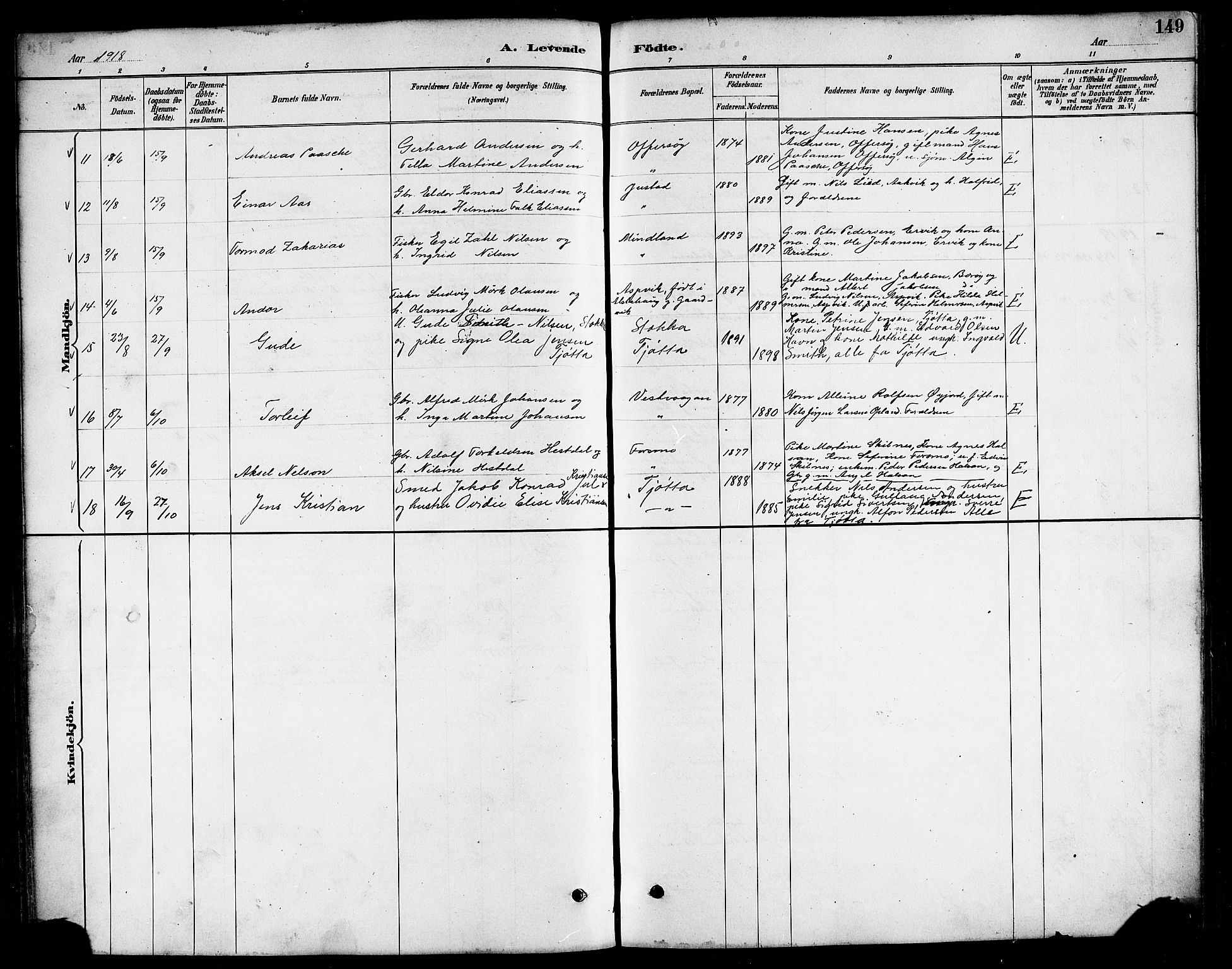 Ministerialprotokoller, klokkerbøker og fødselsregistre - Nordland, AV/SAT-A-1459/817/L0268: Parish register (copy) no. 817C03, 1884-1920, p. 149