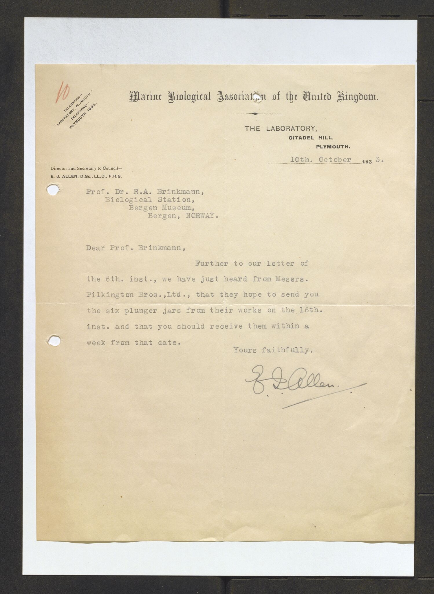 Bergens Museum, AV/SAB-A-17301/13/D/L0002: Korrespondanse , 1928-1940, p. 324