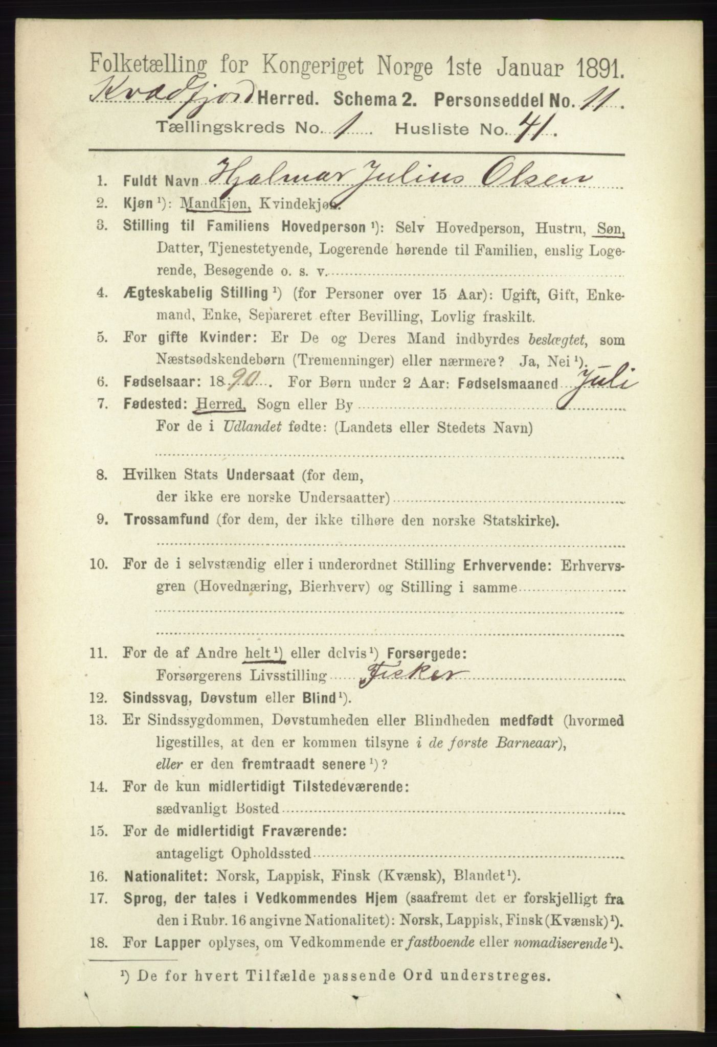 RA, 1891 census for 1911 Kvæfjord, 1891, p. 362