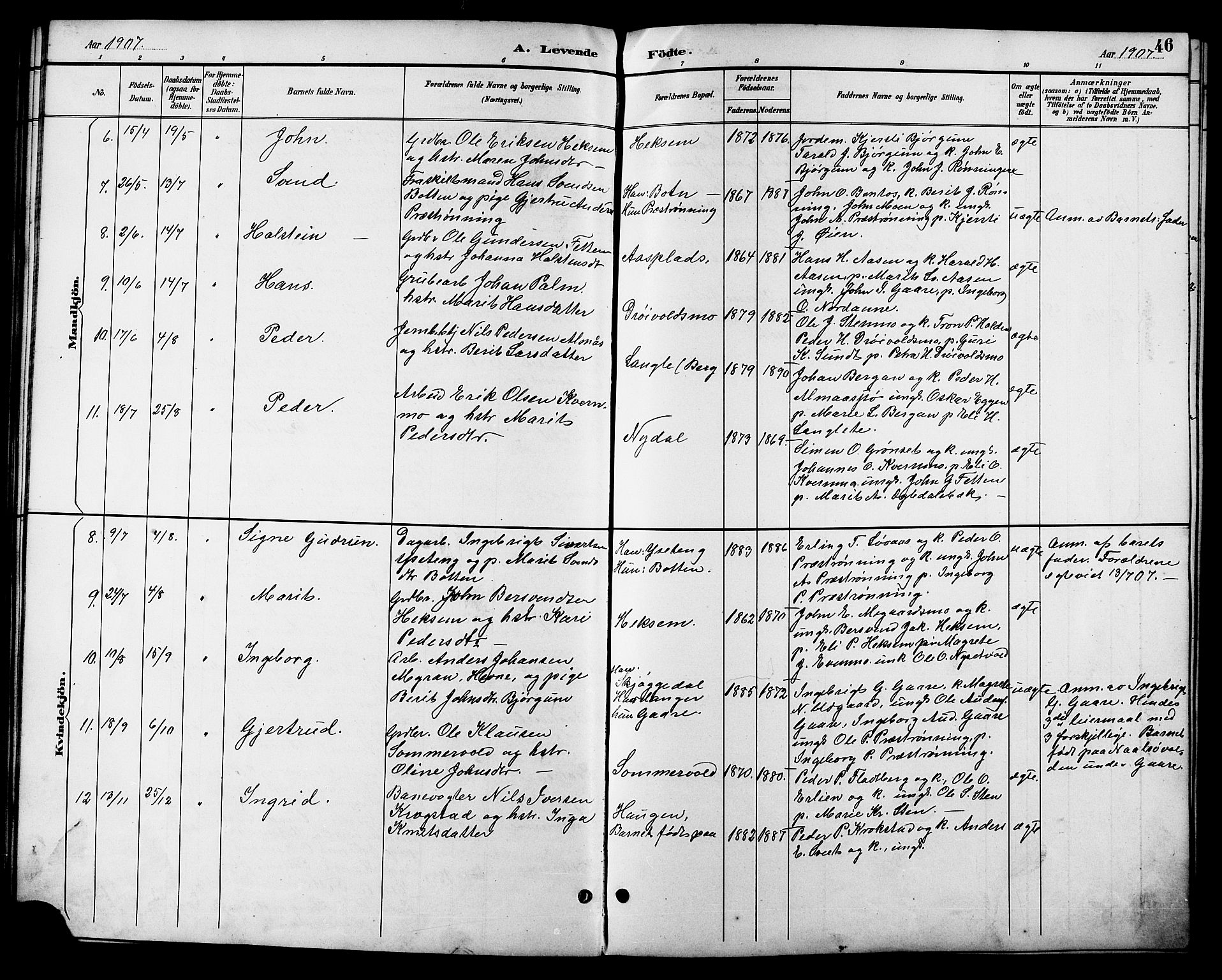 Ministerialprotokoller, klokkerbøker og fødselsregistre - Sør-Trøndelag, SAT/A-1456/685/L0978: Parish register (copy) no. 685C03, 1891-1907, p. 46