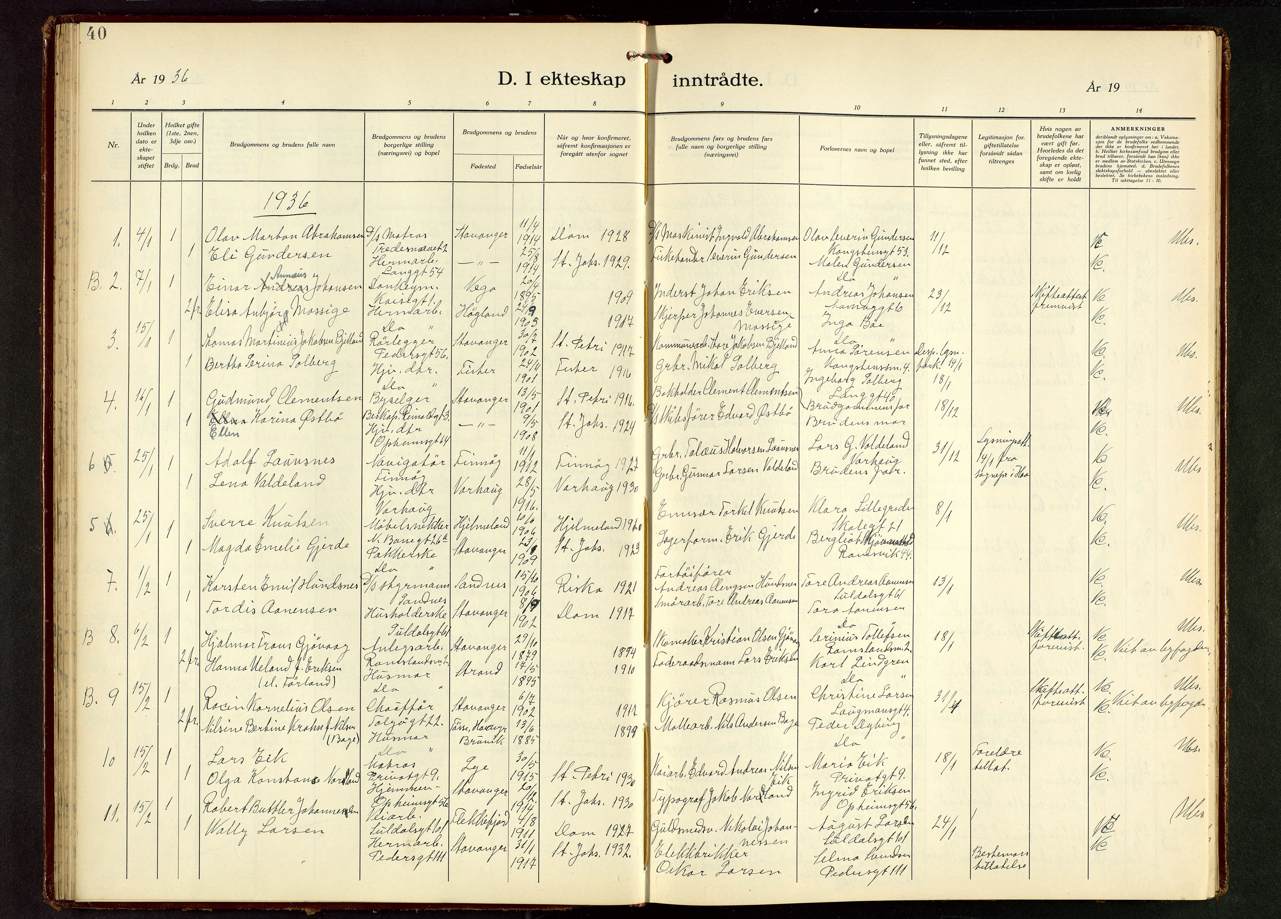 St. Johannes sokneprestkontor, SAST/A-101814/001/30/30BB/L0010: Parish register (copy) no. B 10, 1933-1946, p. 40