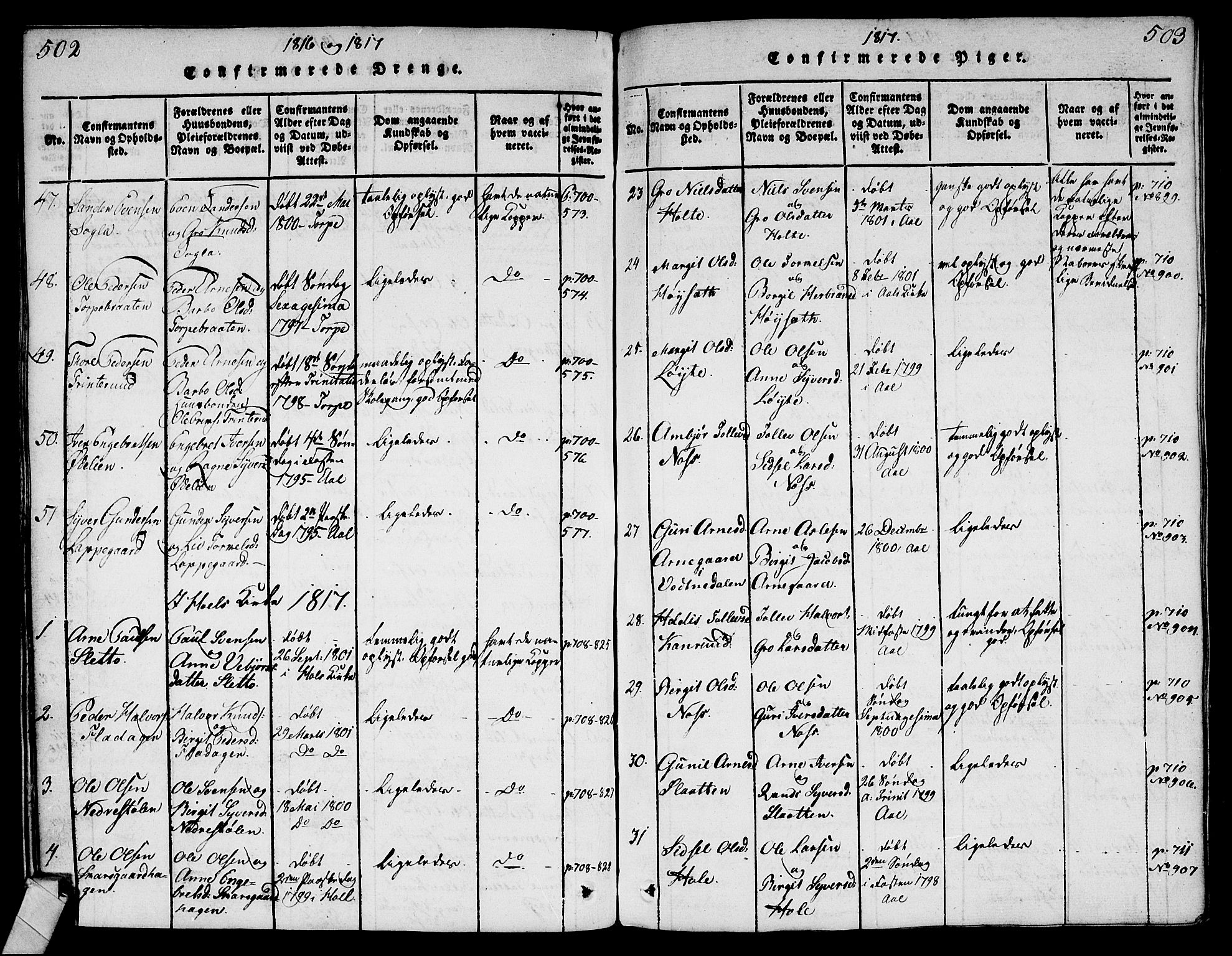 Ål kirkebøker, AV/SAKO-A-249/G/Ga/L0001: Parish register (copy) no. 1, 1815-1829, p. 502-503