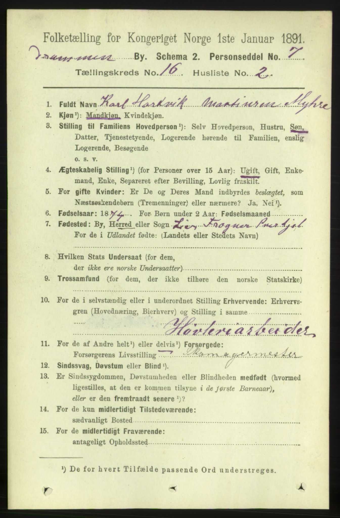 RA, 1891 census for 0602 Drammen, 1891, p. 10970