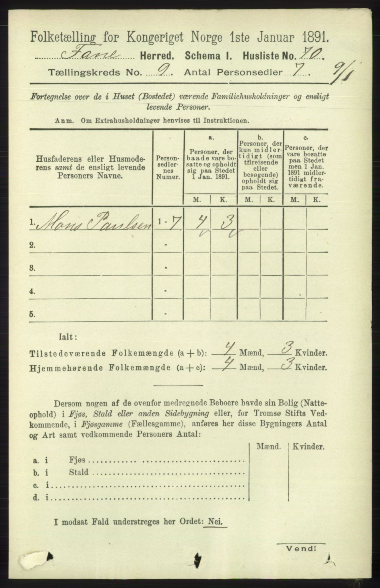 RA, 1891 census for 1249 Fana, 1891, p. 4822