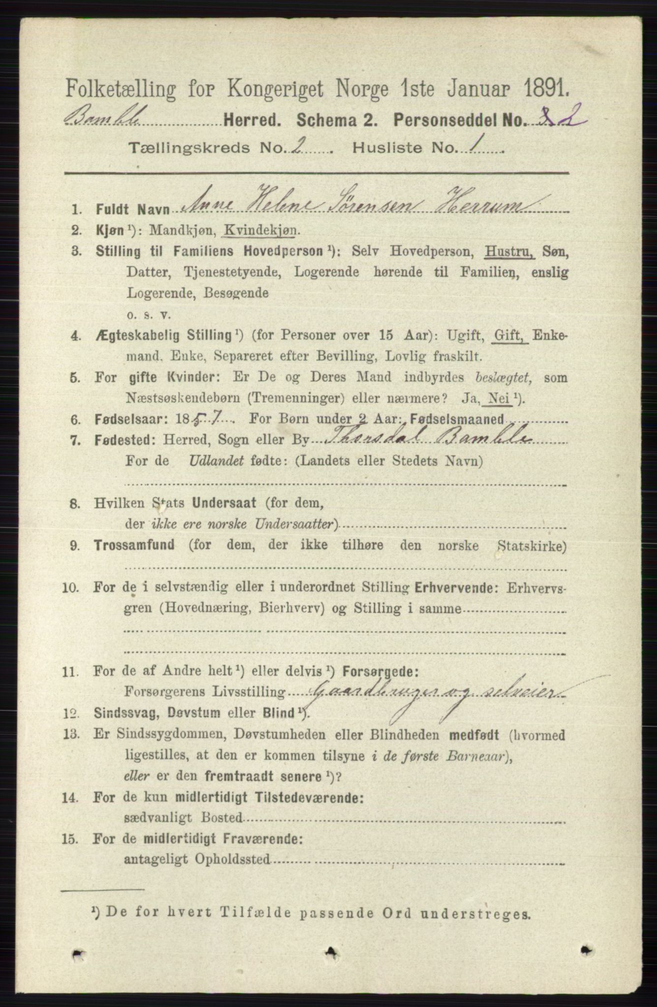 RA, 1891 census for 0814 Bamble, 1891, p. 1005