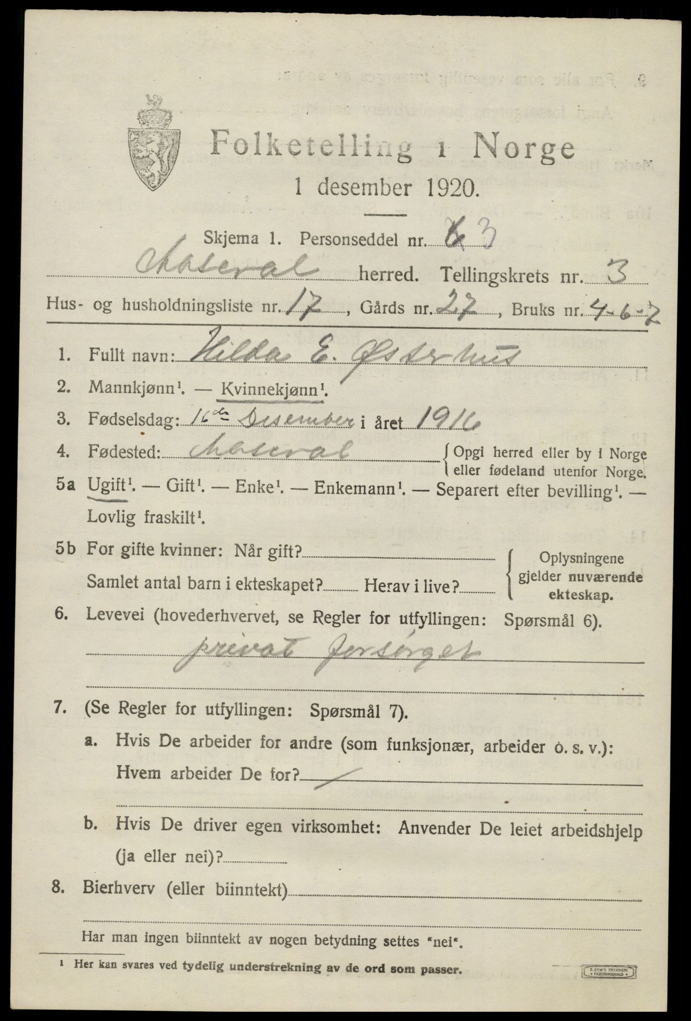 SAK, 1920 census for Åseral, 1920, p. 1150