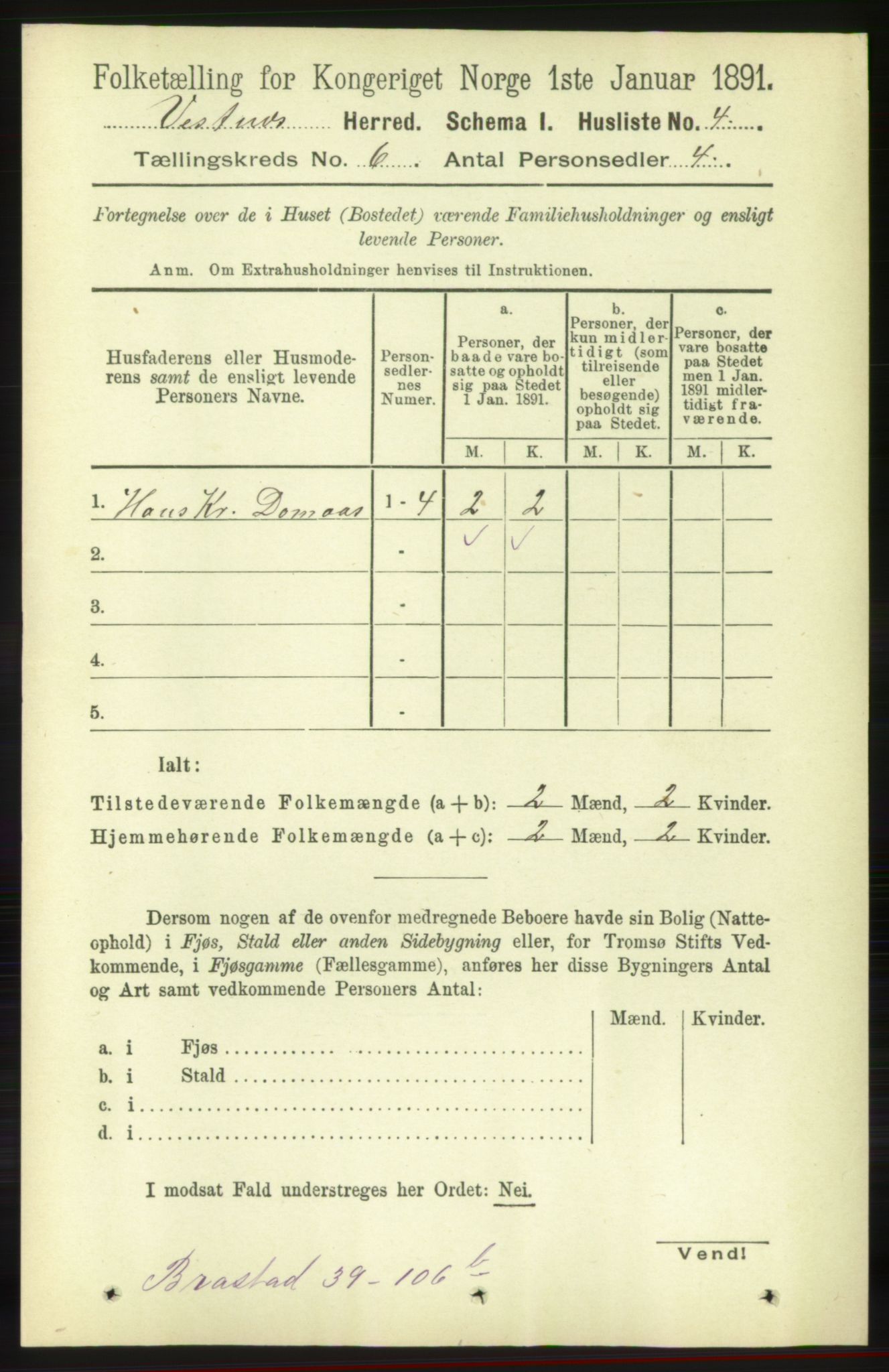 RA, 1891 census for 1535 Vestnes, 1891, p. 2124