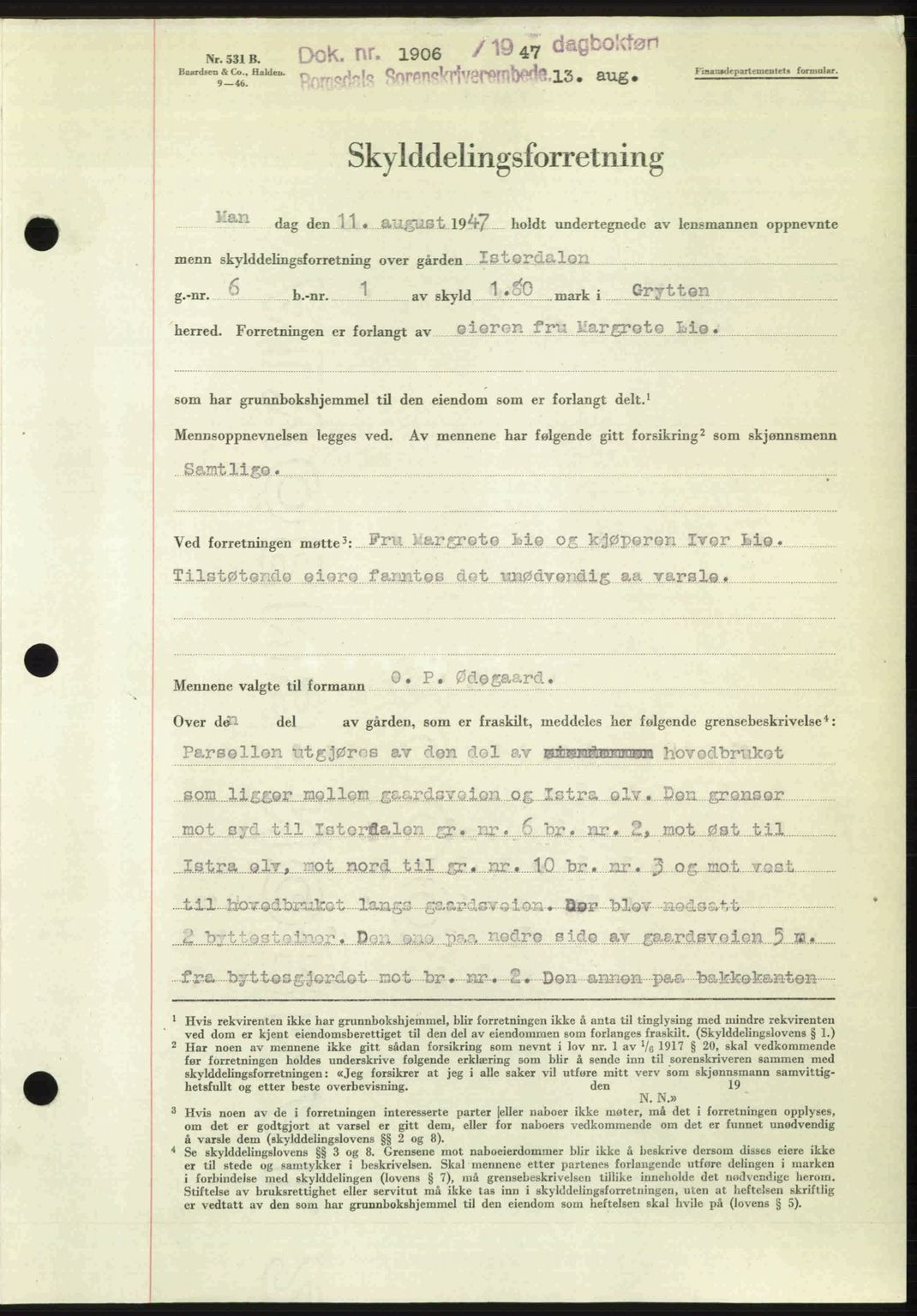 Romsdal sorenskriveri, AV/SAT-A-4149/1/2/2C: Mortgage book no. A23, 1947-1947, Diary no: : 1906/1947