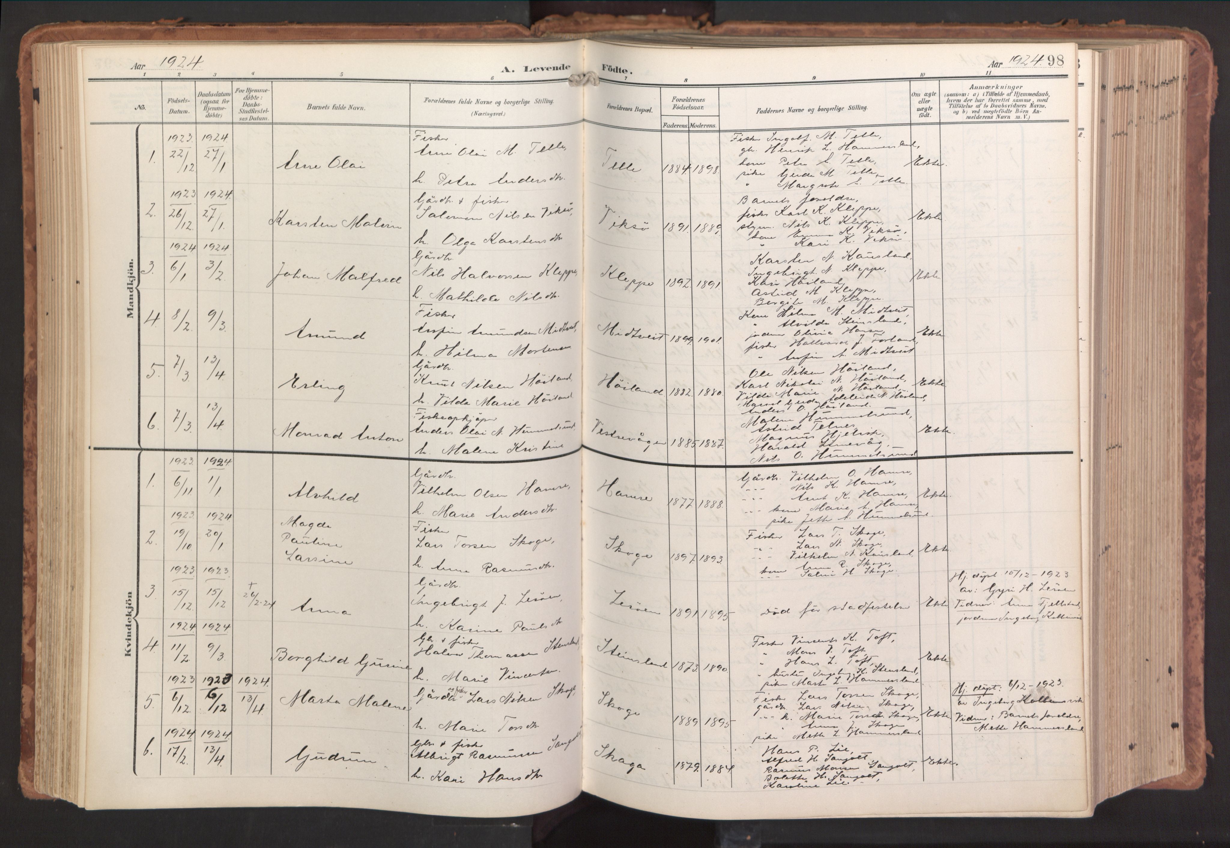 Sund sokneprestembete, AV/SAB-A-99930: Parish register (official) no. B 2, 1907-1926, p. 98