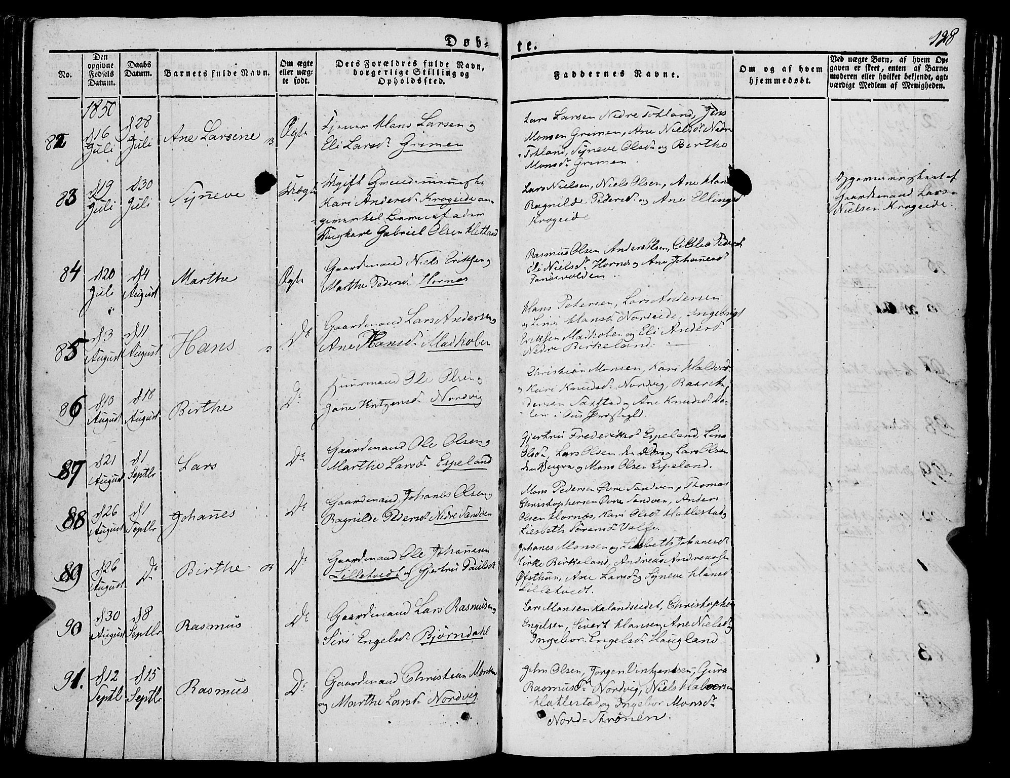 Fana Sokneprestembete, AV/SAB-A-75101/H/Haa/Haaa/L0008: Parish register (official) no. A 8, 1829-1851, p. 128