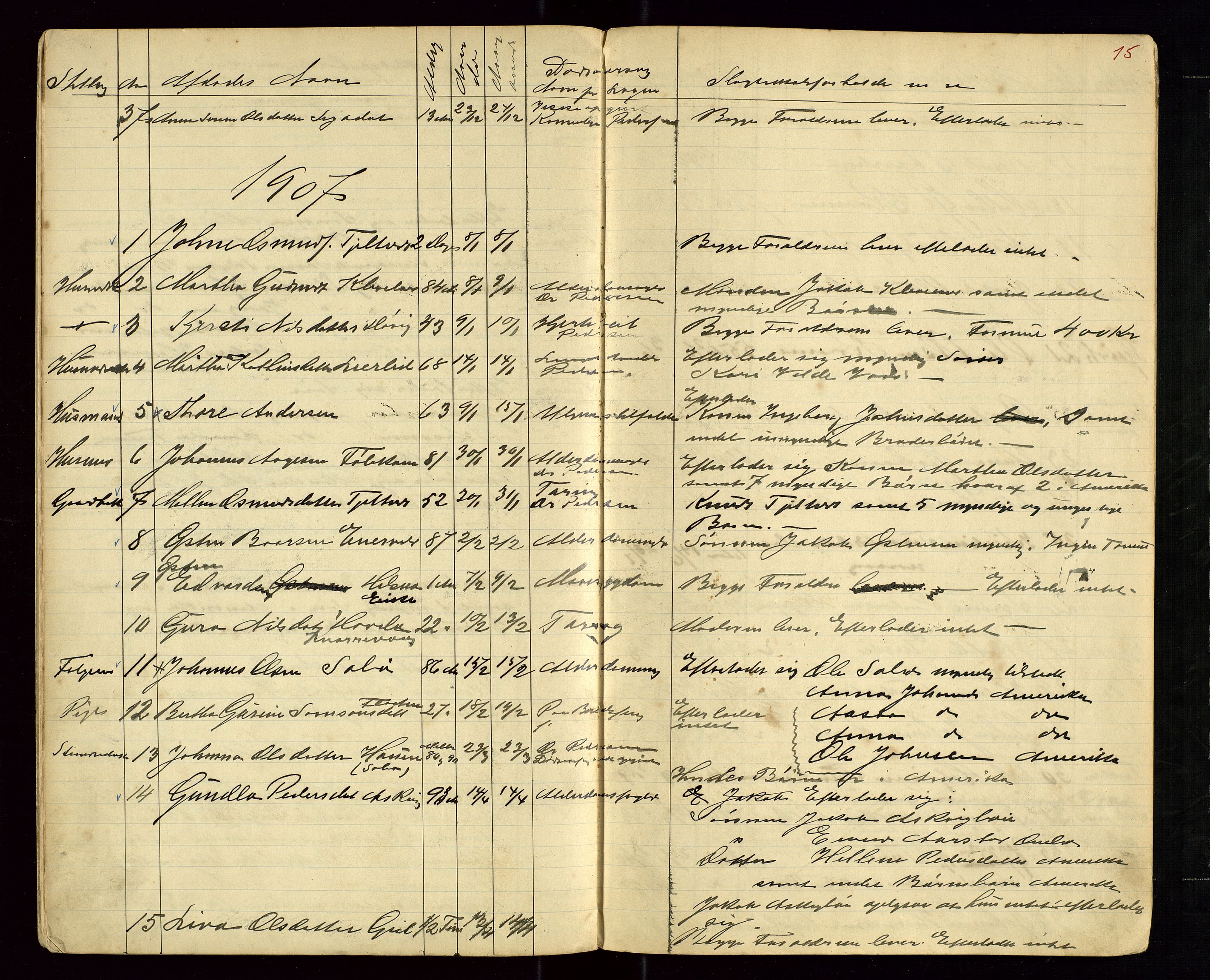 Hjelmeland lensmannskontor, SAST/A-100439/Ggb/L0001: "Protokol for Dødsanmeldelser", 1903-1910, p. 15