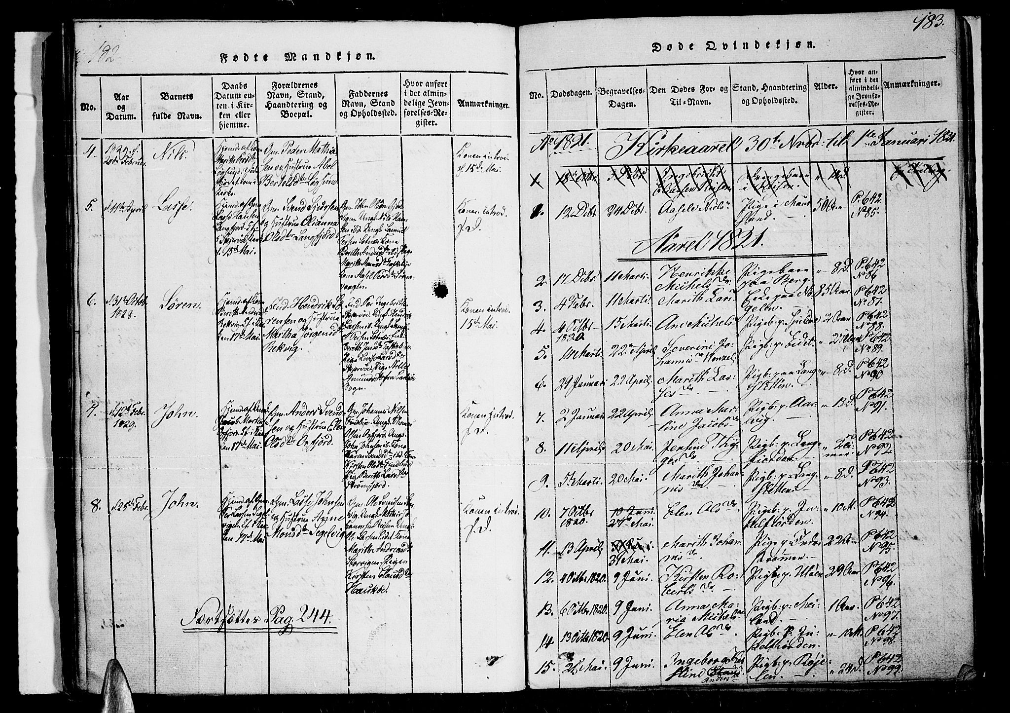 Skjervøy sokneprestkontor, AV/SATØ-S-1300/H/Ha/Haa/L0004kirke: Parish register (official) no. 4, 1820-1838, p. 182-183