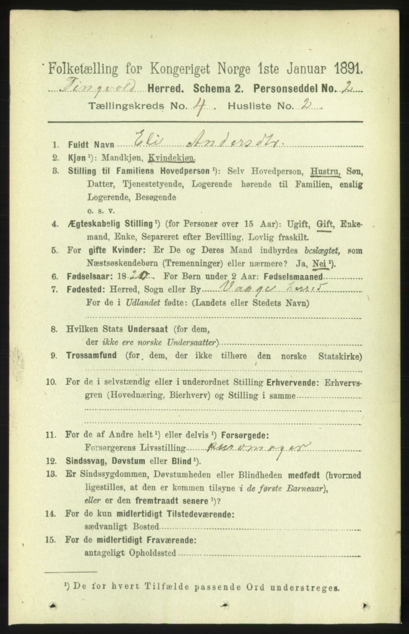 RA, 1891 census for 1560 Tingvoll, 1891, p. 1603