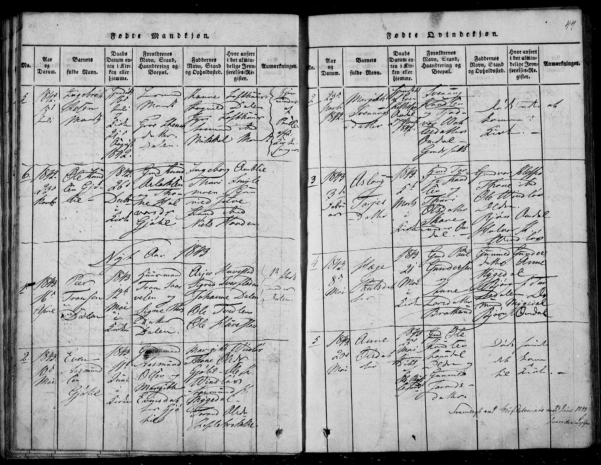 Lårdal kirkebøker, SAKO/A-284/F/Fb/L0001: Parish register (official) no. II 1, 1815-1860, p. 44