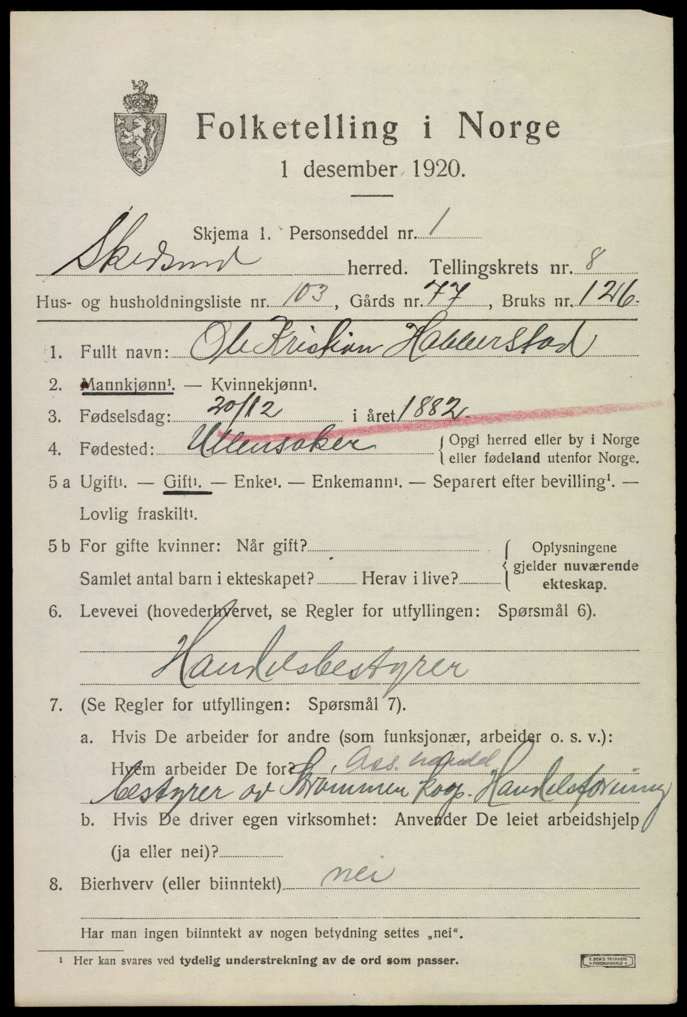 SAO, 1920 census for Skedsmo, 1920, p. 10511