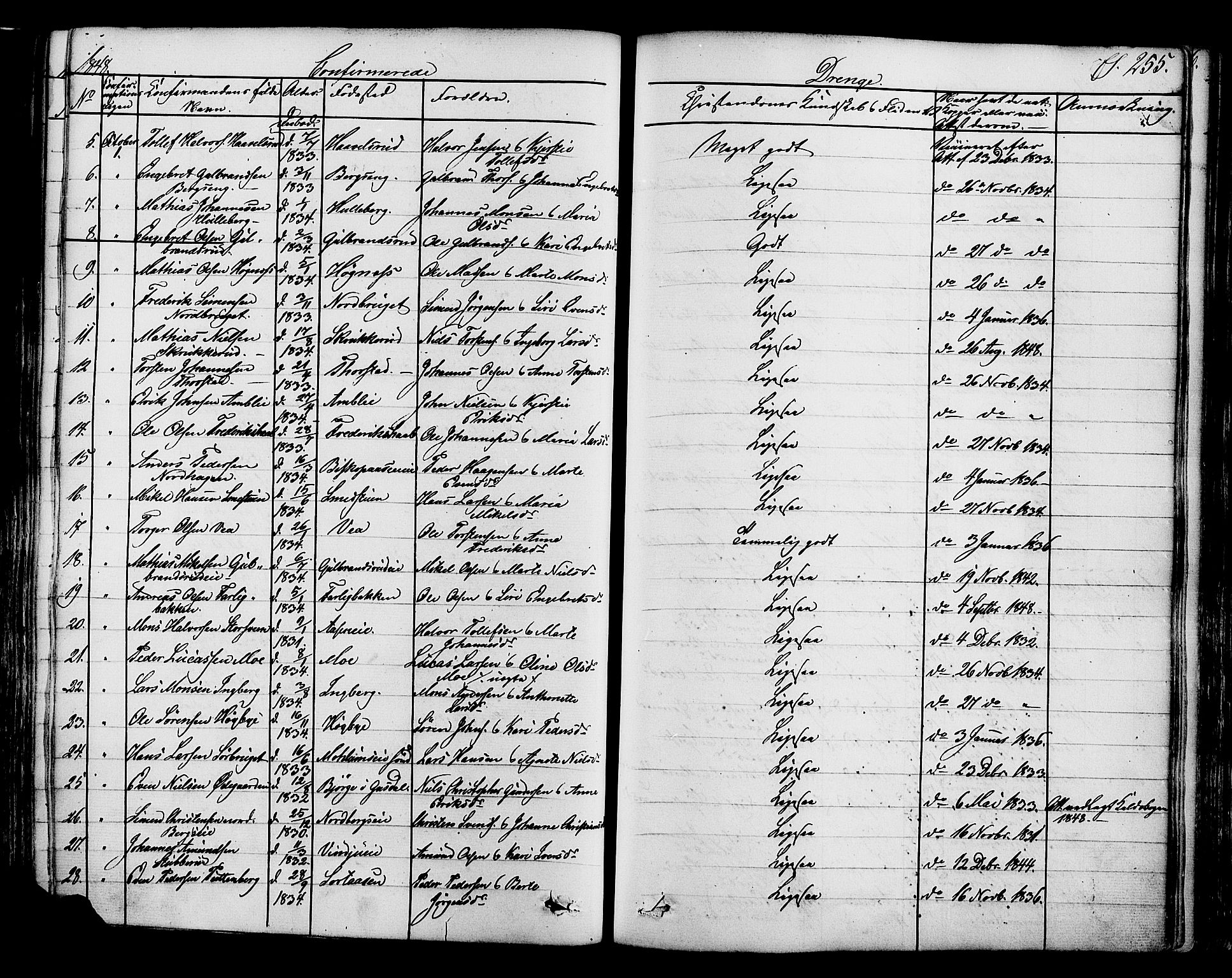 Ringsaker prestekontor, SAH/PREST-014/K/Ka/L0008: Parish register (official) no. 8, 1837-1850, p. 255