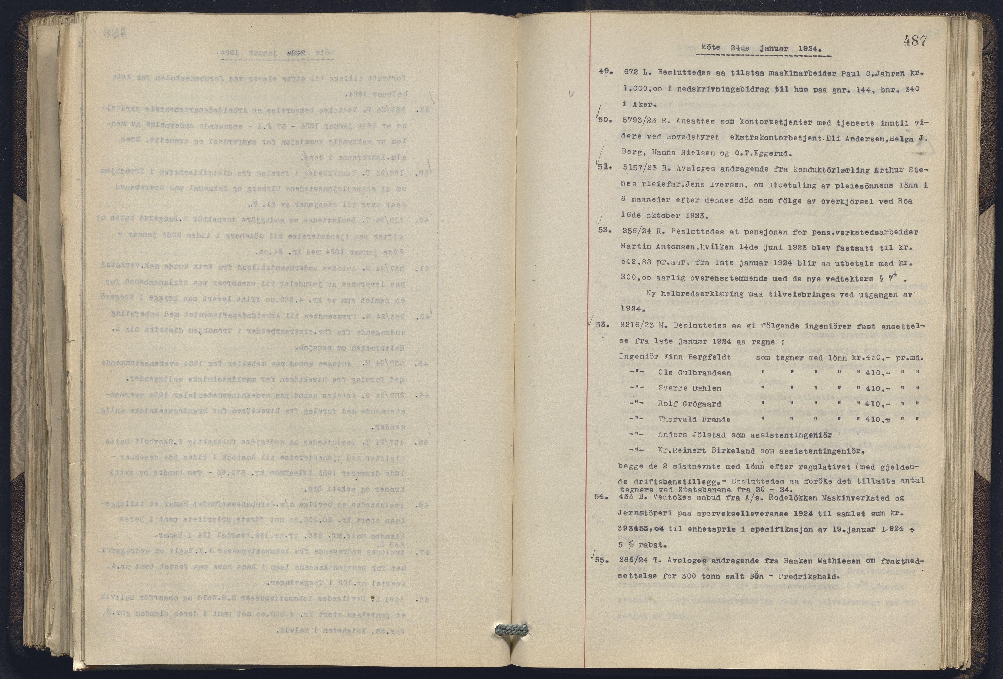 Norges statsbaner, Administrasjons- økonomi- og personalavdelingen, RA/S-3412/A/Aa/L0019: Forhandlingsprotokoll, 1922-1924, p. 487