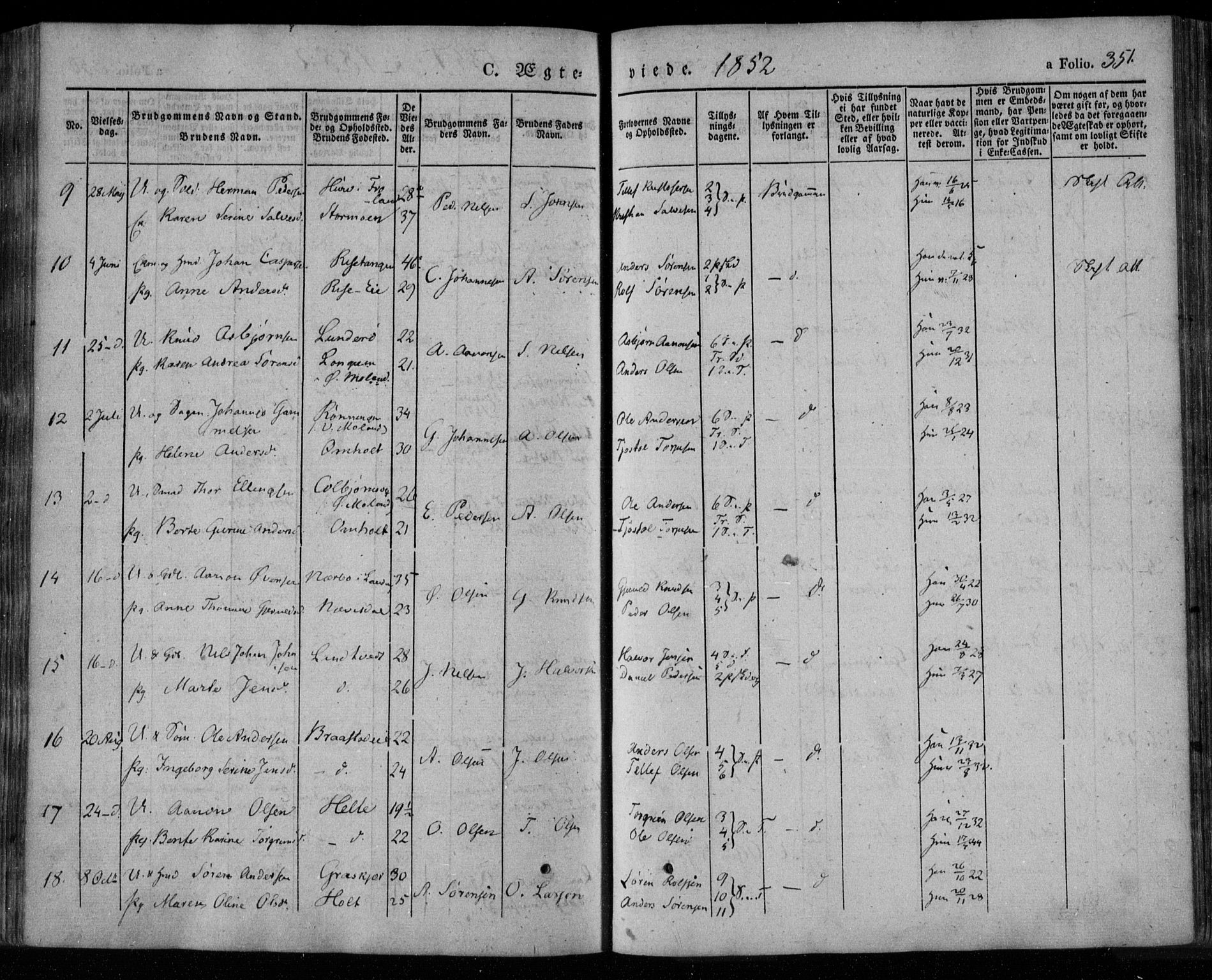 Øyestad sokneprestkontor, AV/SAK-1111-0049/F/Fa/L0014: Parish register (official) no. A 14, 1843-1856, p. 351