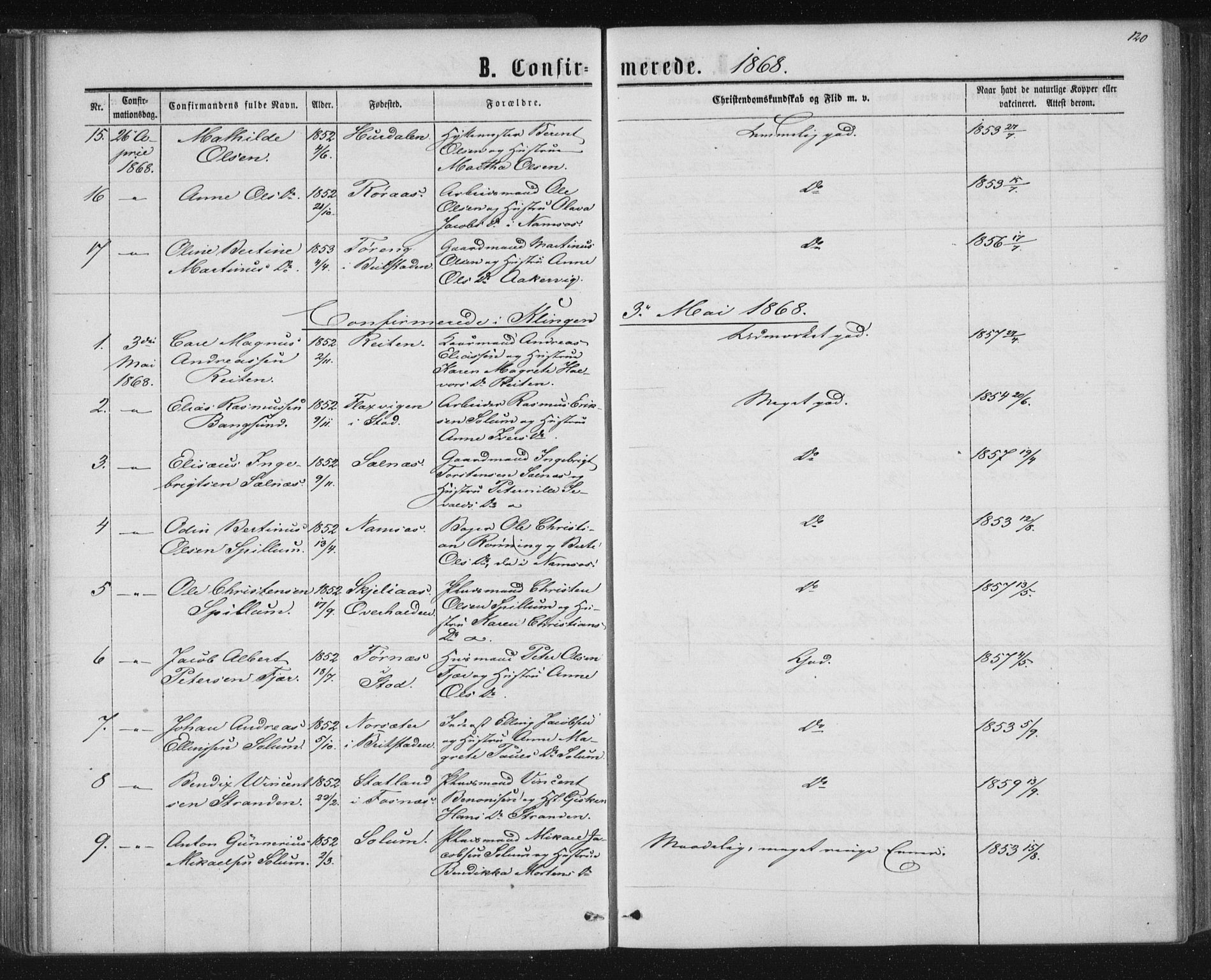 Ministerialprotokoller, klokkerbøker og fødselsregistre - Nord-Trøndelag, AV/SAT-A-1458/768/L0570: Parish register (official) no. 768A05, 1865-1874, p. 120