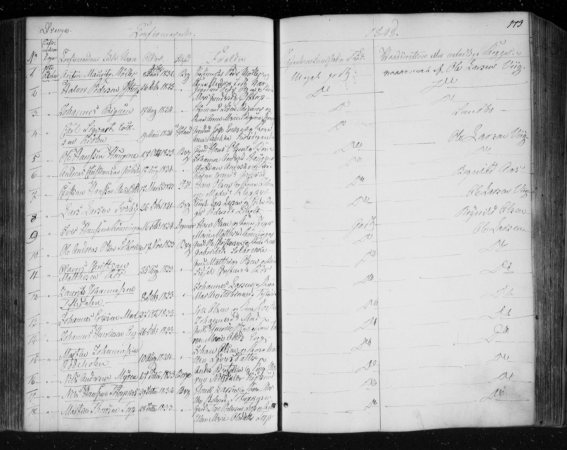 Berg prestekontor Kirkebøker, AV/SAO-A-10902/F/Fa/L0004: Parish register (official) no. I 4, 1843-1860, p. 173