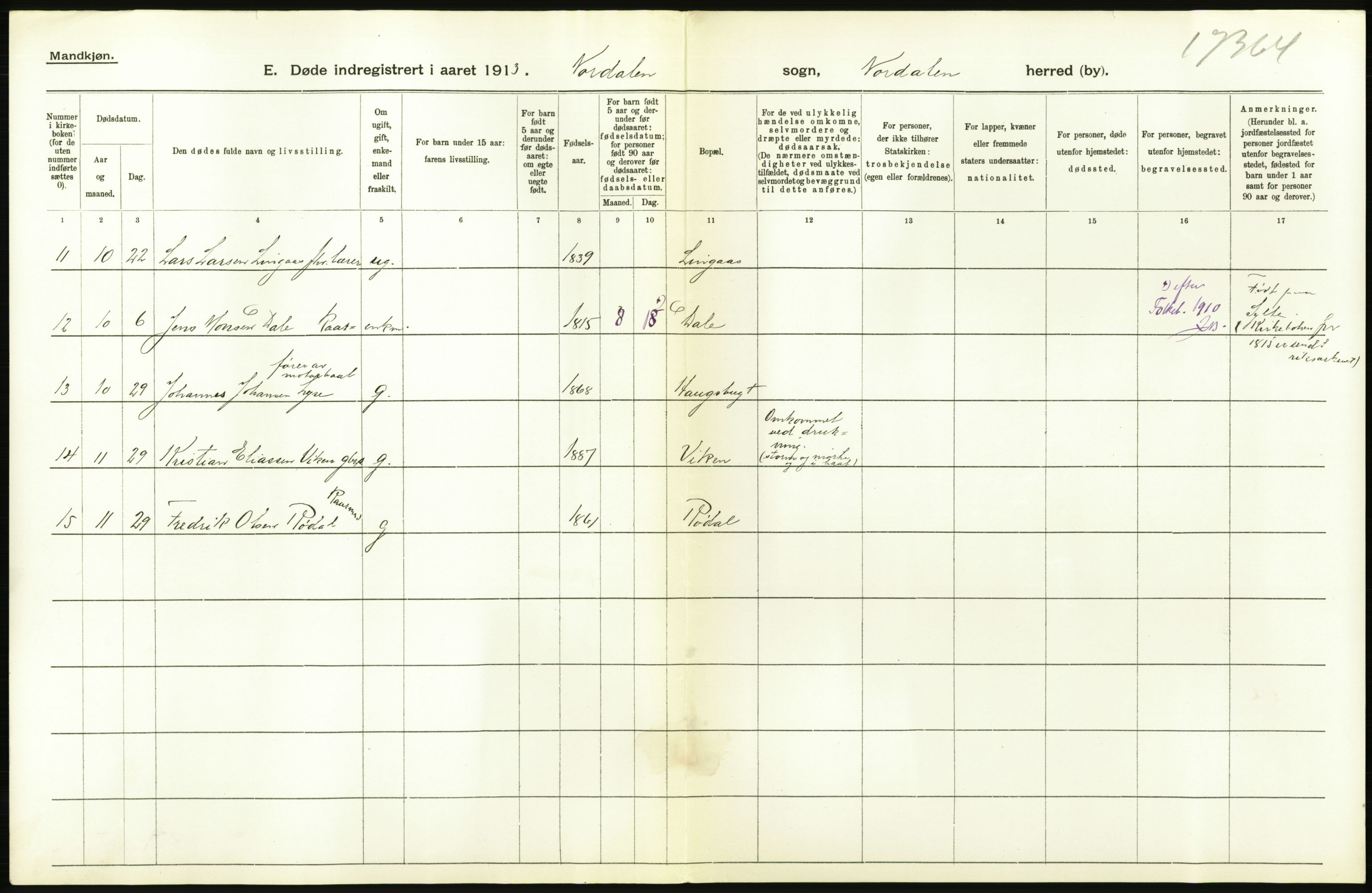 Statistisk sentralbyrå, Sosiodemografiske emner, Befolkning, AV/RA-S-2228/D/Df/Dfb/Dfbc/L0037: Romsdals amt: Døde. Bygder og byer., 1913, p. 28