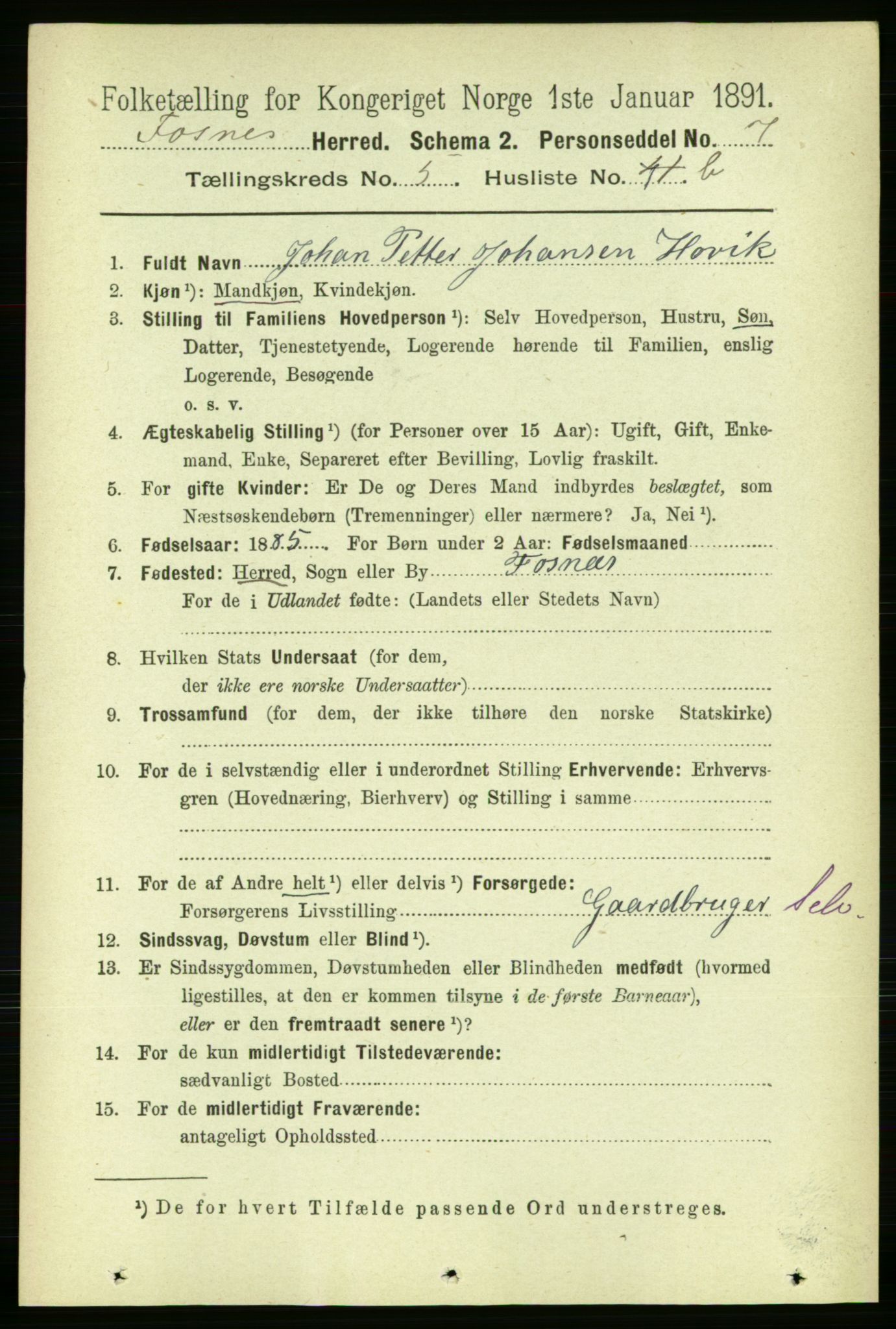 RA, 1891 census for 1748 Fosnes, 1891, p. 2674