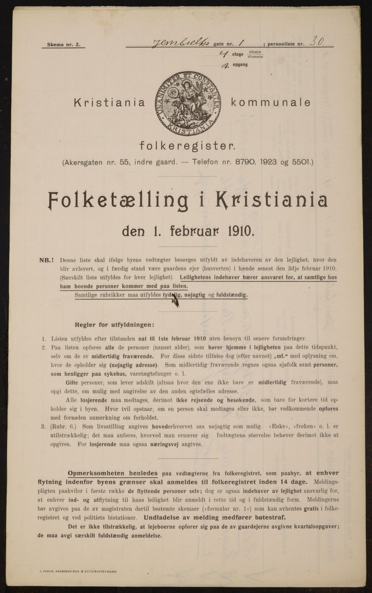 OBA, Municipal Census 1910 for Kristiania, 1910, p. 44156