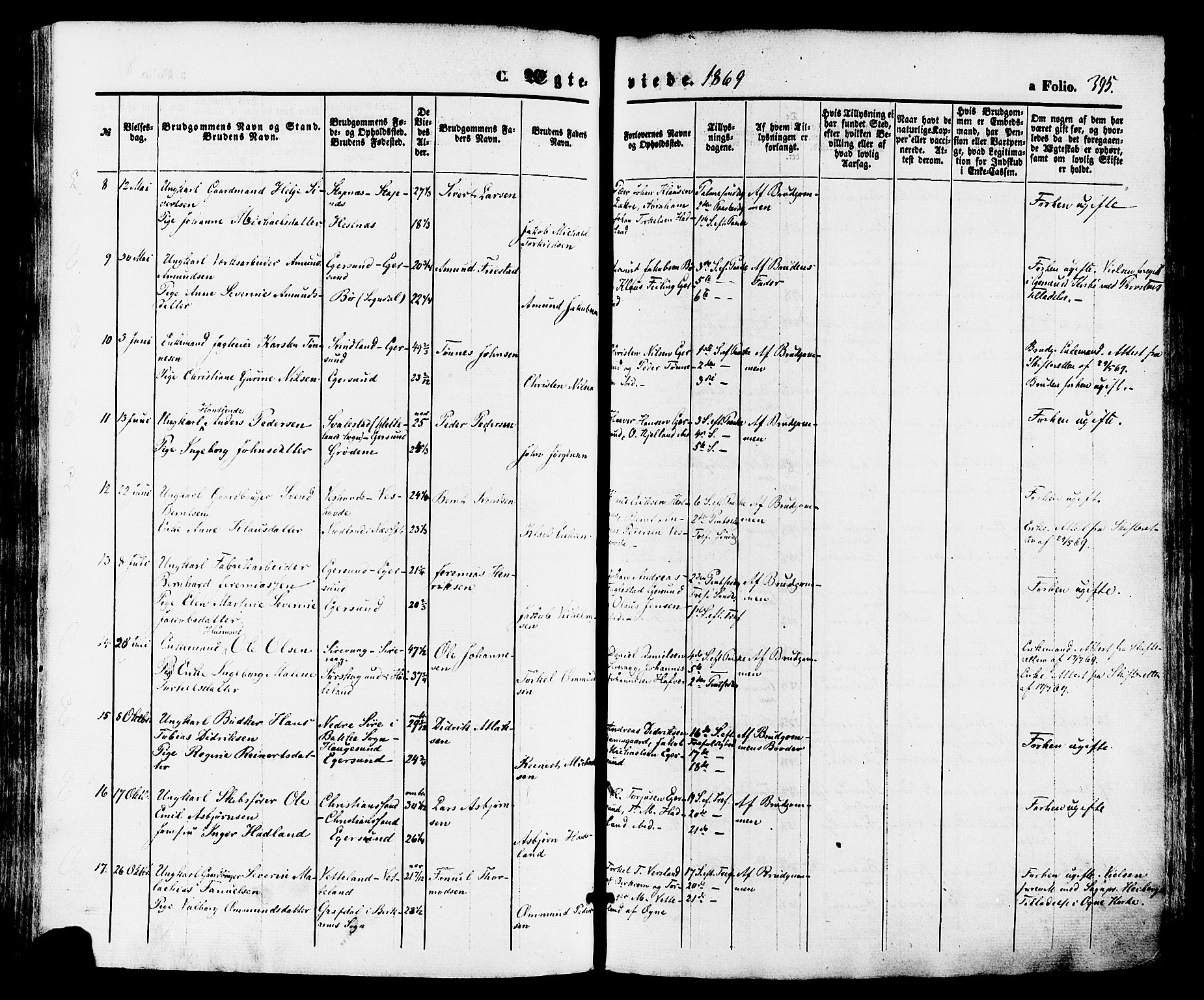 Eigersund sokneprestkontor, AV/SAST-A-101807/S08/L0014: Parish register (official) no. A 13, 1866-1878, p. 395