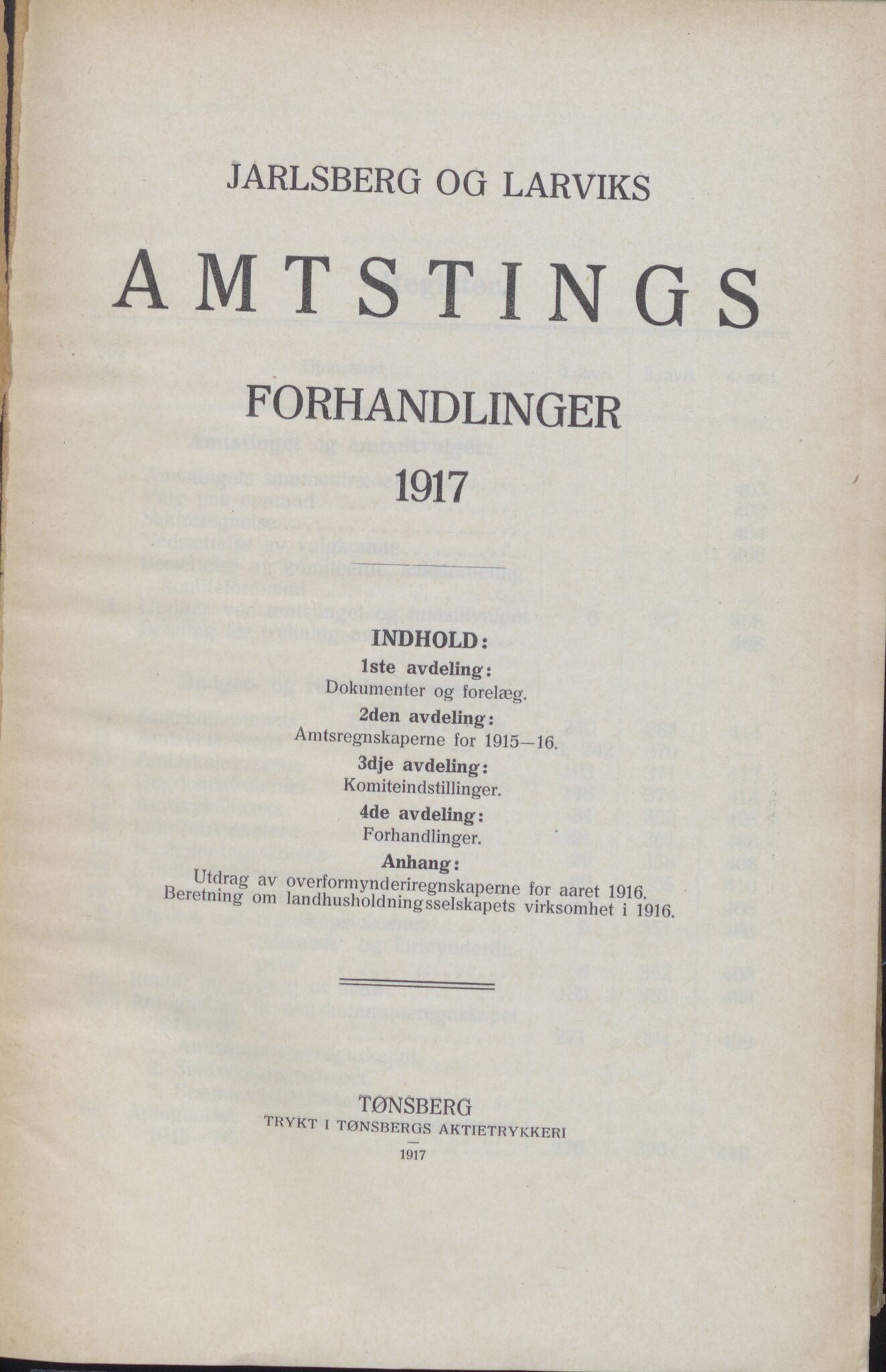 Vestfold fylkeskommune. Fylkestinget, VEMU/A-1315/A/Ab/Abb/L0064: Fylkestingsforhandlinger, 1917