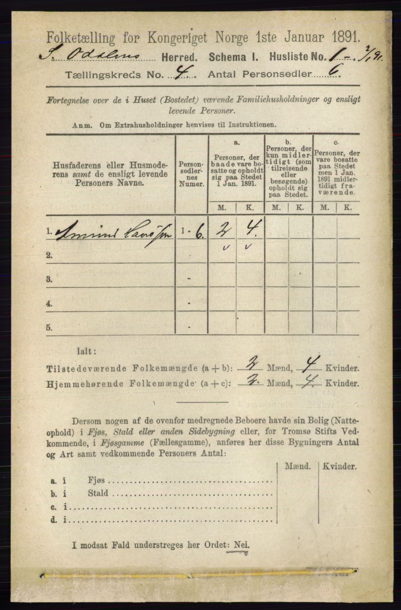 RA, 1891 census for 0419 Sør-Odal, 1891, p. 1652