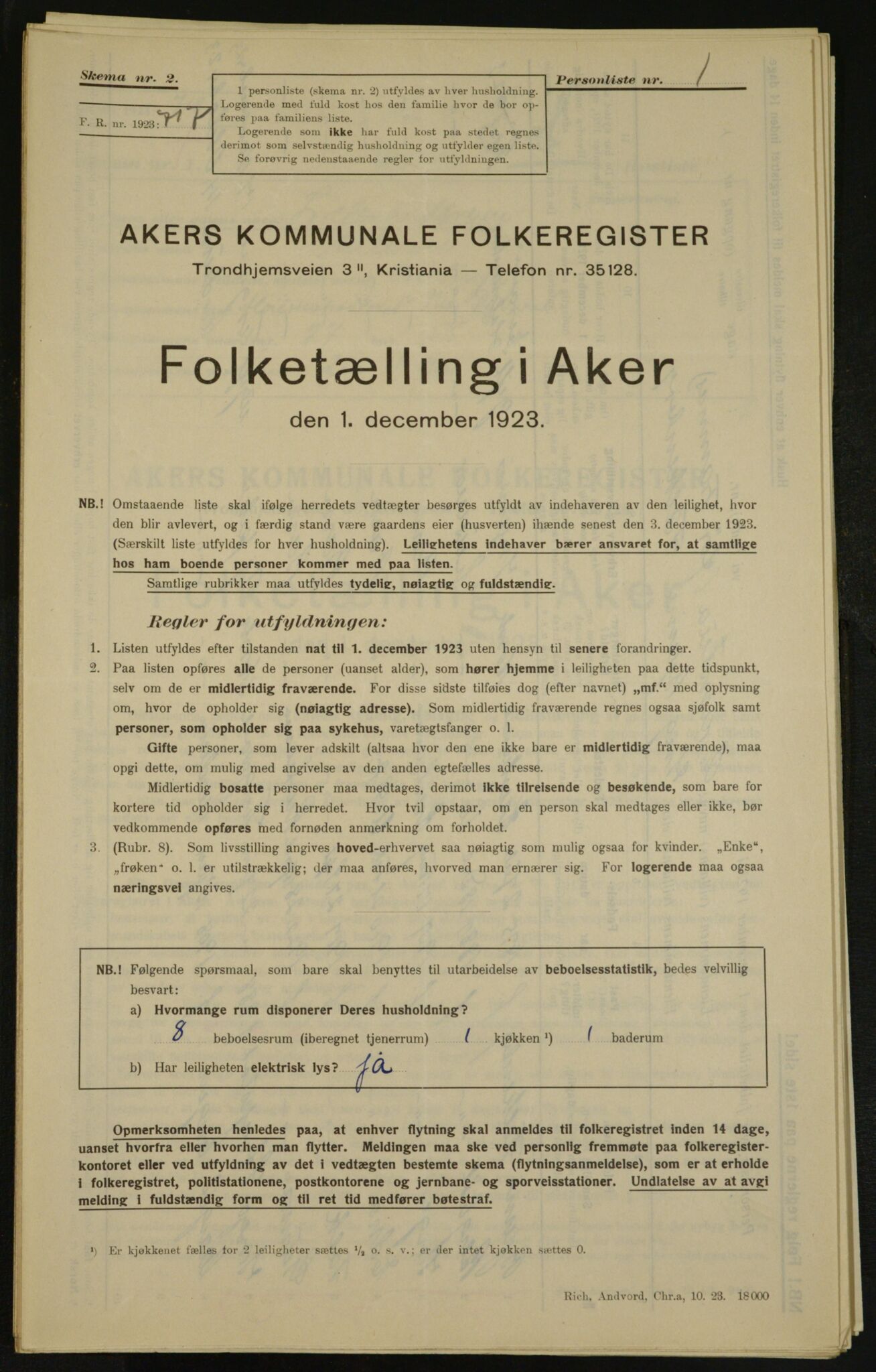 , Municipal Census 1923 for Aker, 1923, p. 4507