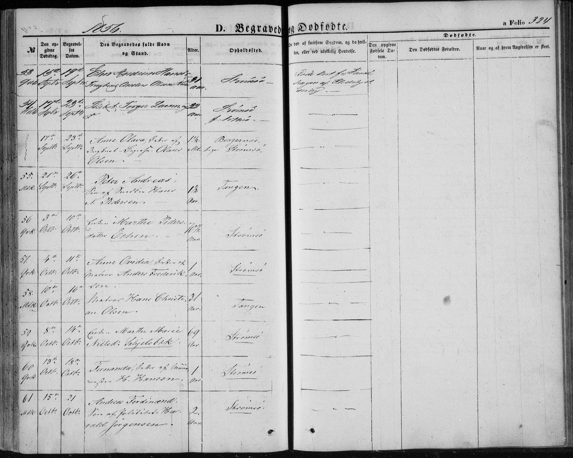 Strømsø kirkebøker, AV/SAKO-A-246/F/Fa/L0014: Parish register (official) no. I 14, 1848-1858, p. 324