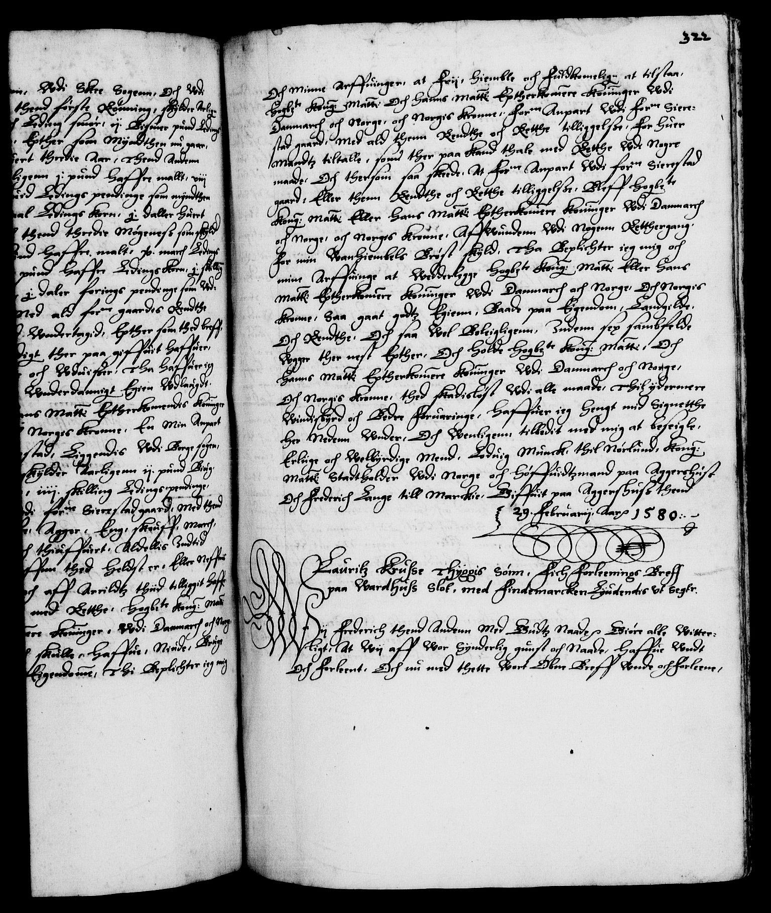 Danske Kanselli 1572-1799, RA/EA-3023/F/Fc/Fca/Fcaa/L0001: Norske registre (mikrofilm), 1572-1588, p. 322a