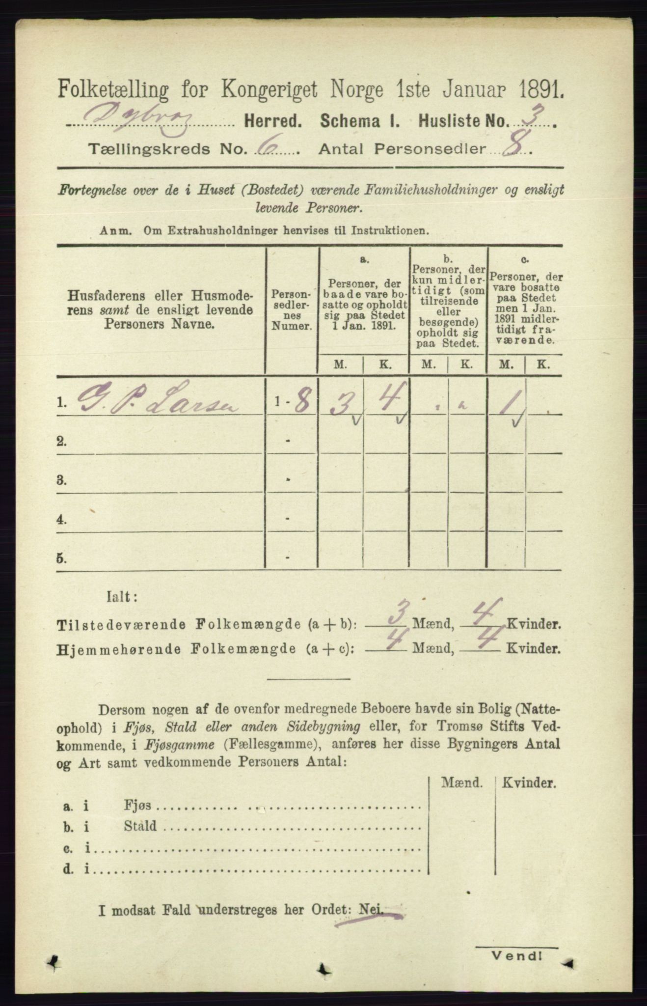 RA, 1891 census for 0915 Dypvåg, 1891, p. 1673