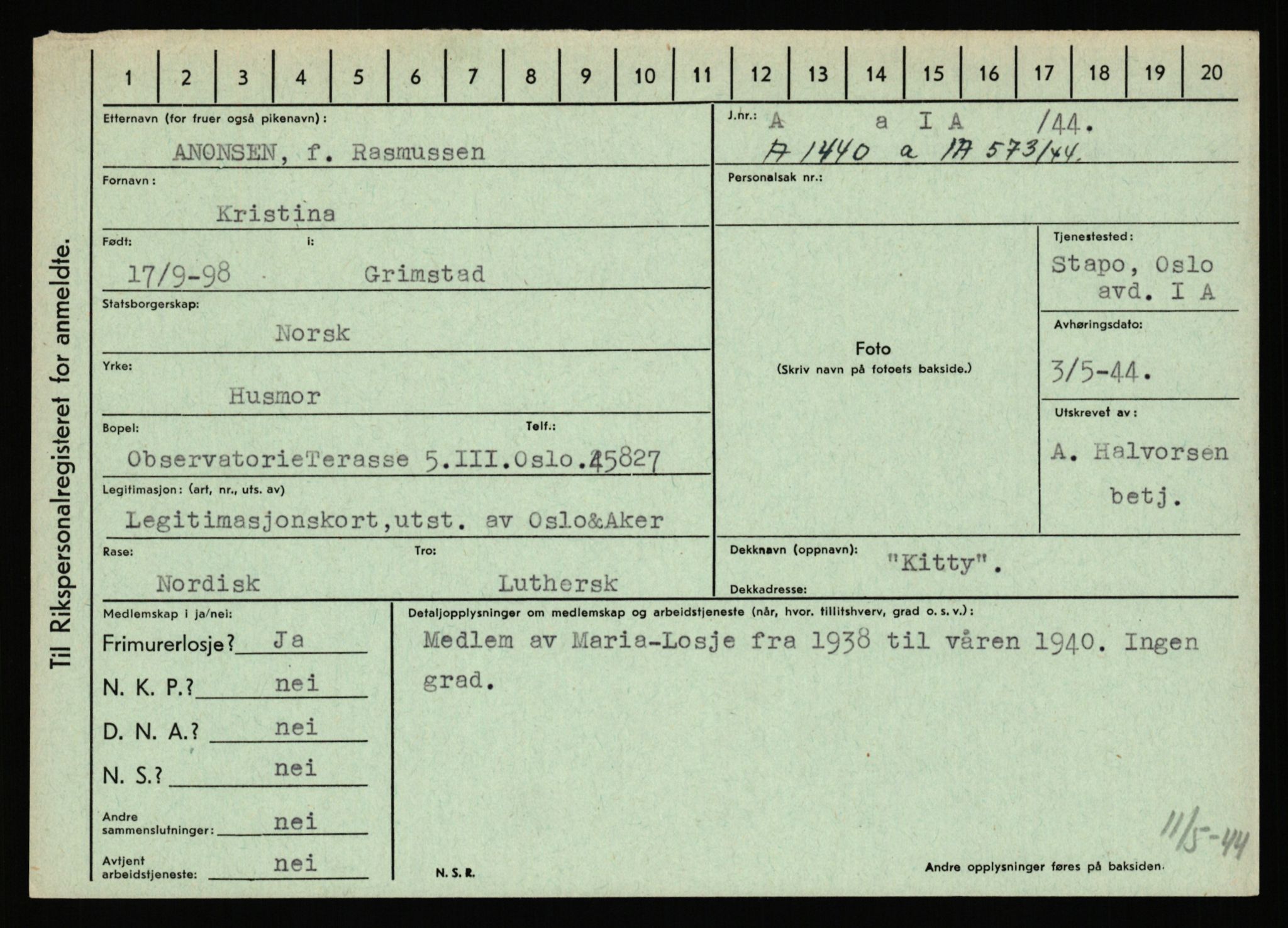 Statspolitiet - Hovedkontoret / Osloavdelingen, AV/RA-S-1329/C/Ca/L0001: Aabakken - Armann, 1943-1945, p. 4382